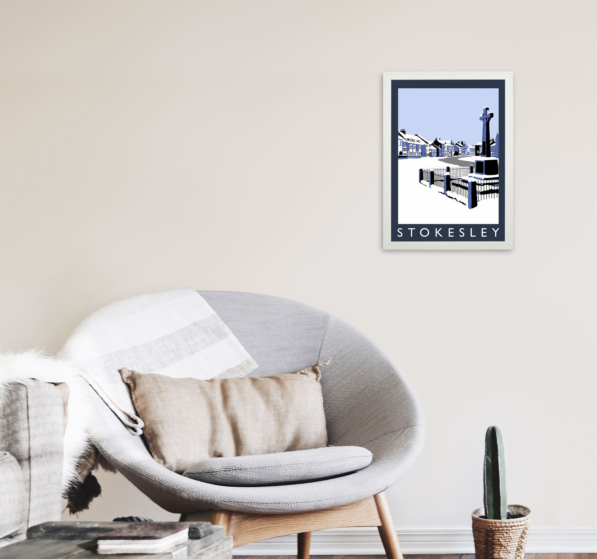 Stokesley In Snow Portrait by Richard O'Neill A3 Oak Frame