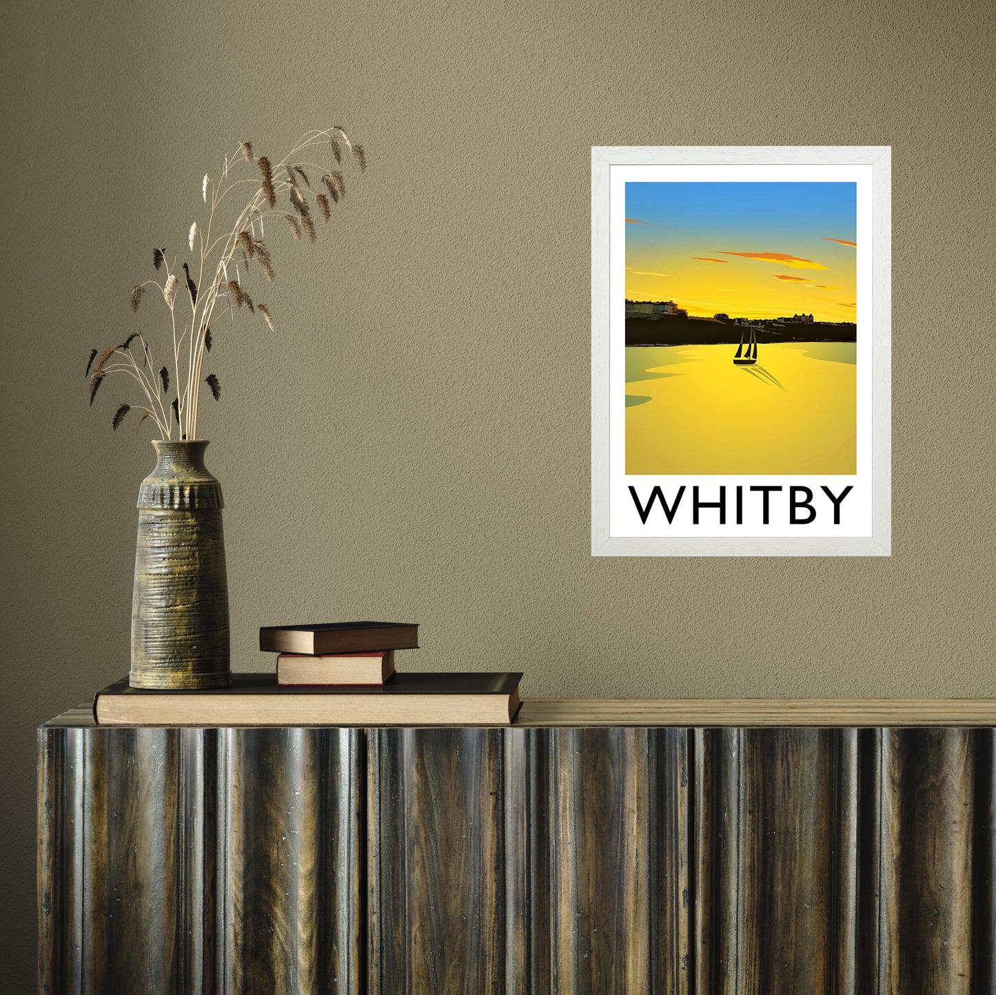 Whitby (Sunset) 2 portrait by Richard O'Neill A3 White Frame