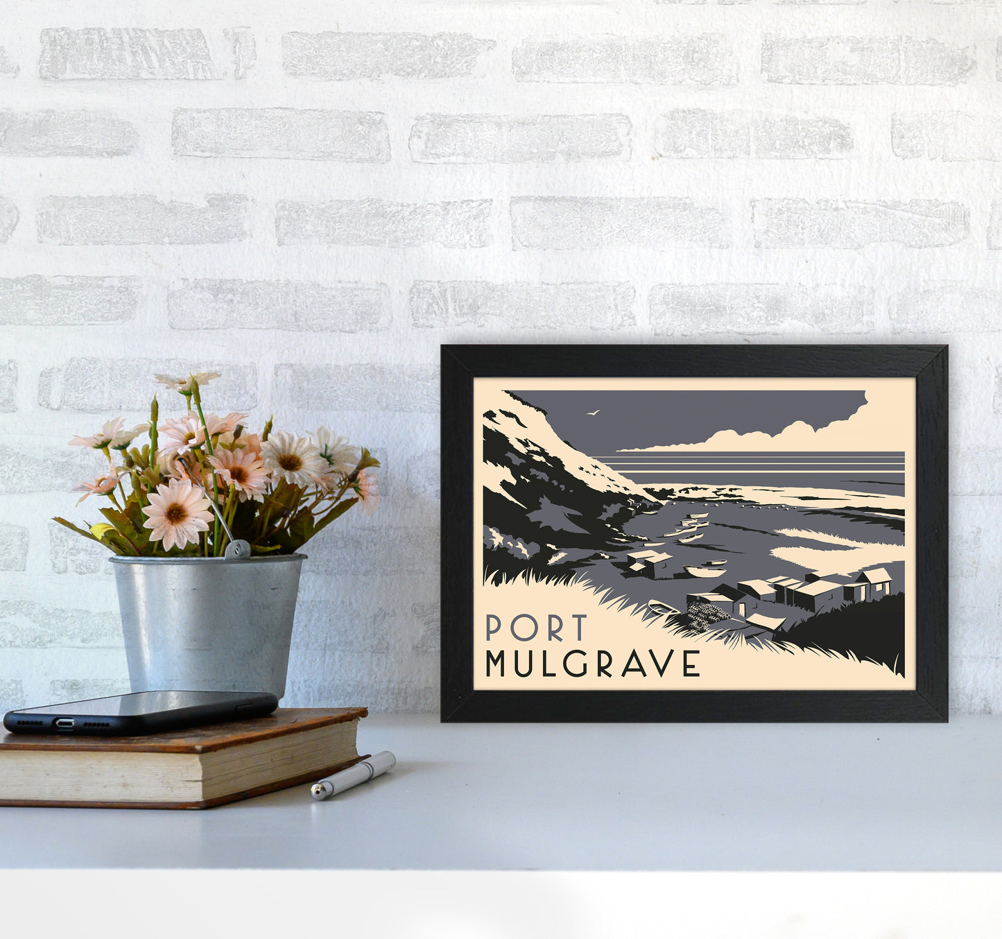 Port Mulgrave Travel Art Print by Richard O'Neill A4 White Frame