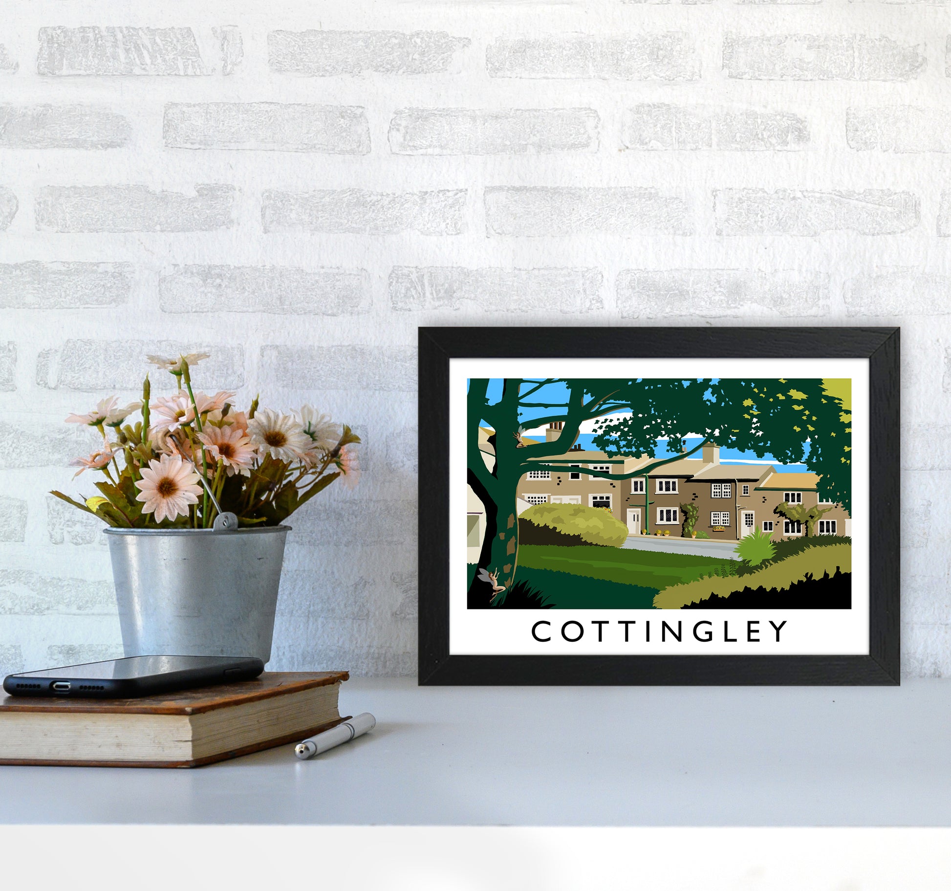 Cottingley Travel Art Print by Richard O'Neill A4 White Frame
