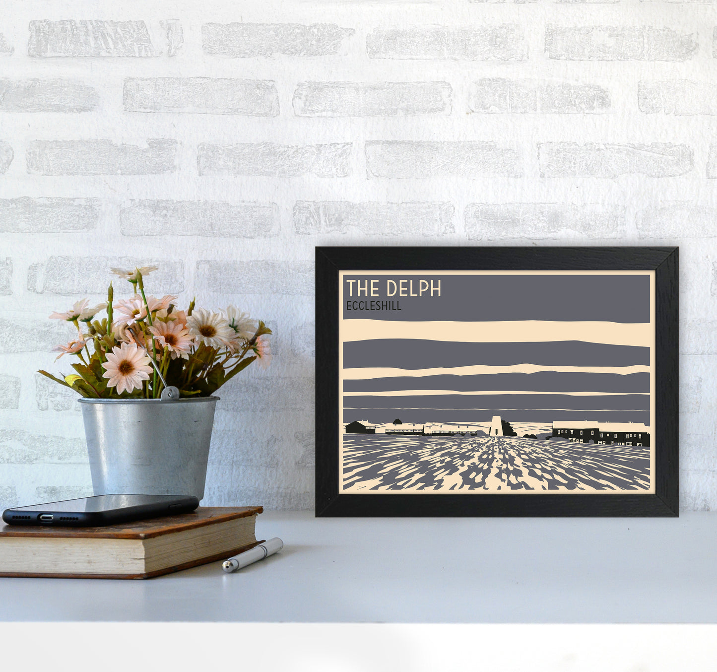 The Delph, Eccleshill Travel Art Print by Richard O'Neill A4 White Frame