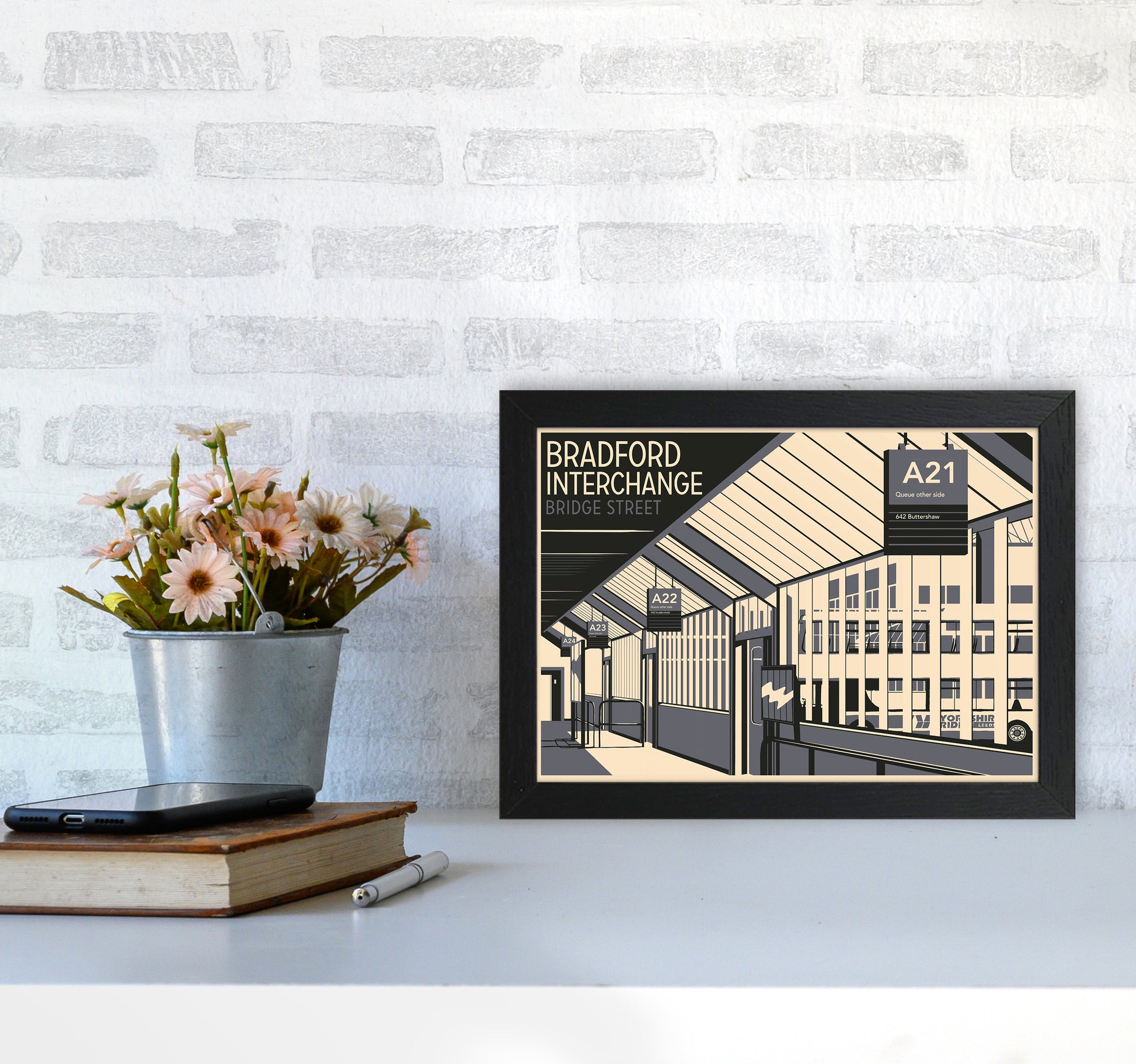 Bradford Interchange, Bridge Street Travel Art Print by Richard O'Neill A4 White Frame