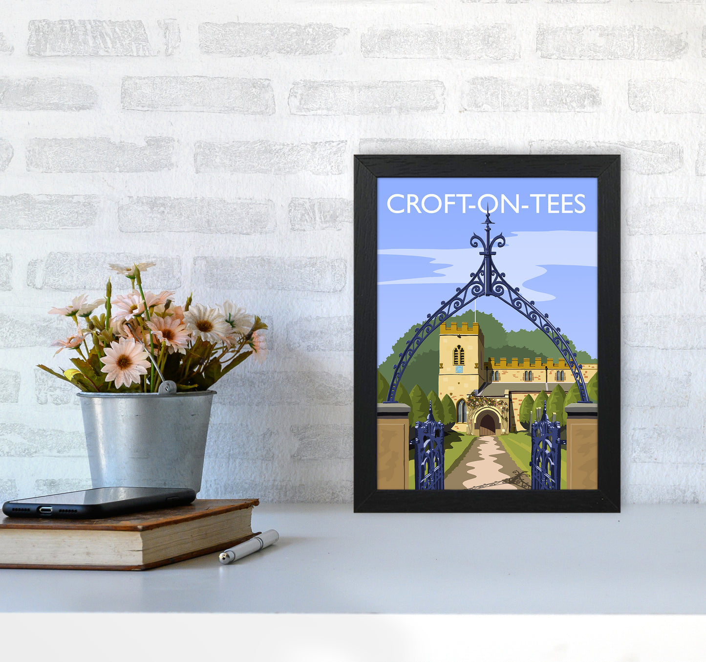 Croft-on-Tees Travel Art Print by Richard O'Neill A4 White Frame
