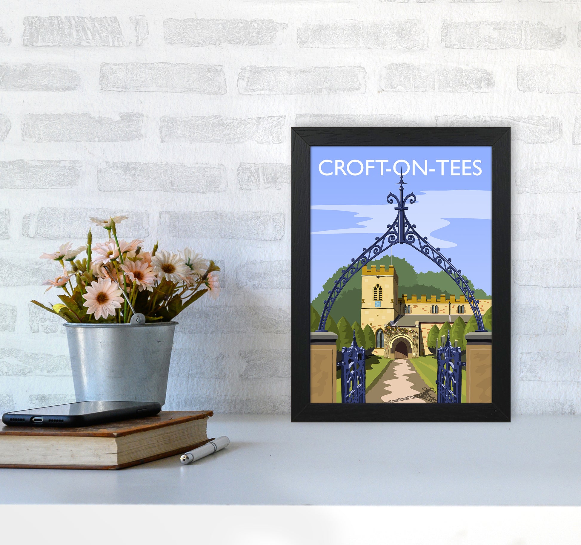 Croft-on-Tees Travel Art Print by Richard O'Neill A4 White Frame