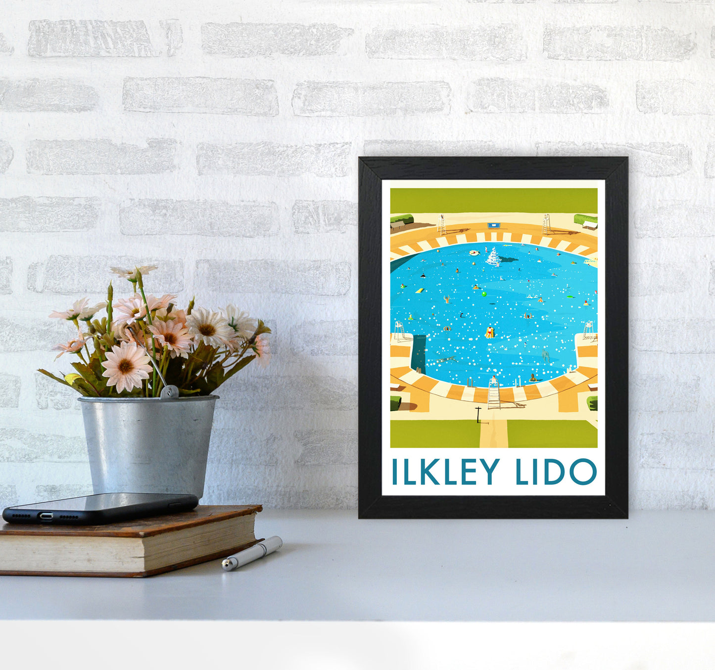 Ilkley Lido portrait Travel Art Print by Richard O'Neill A4 White Frame