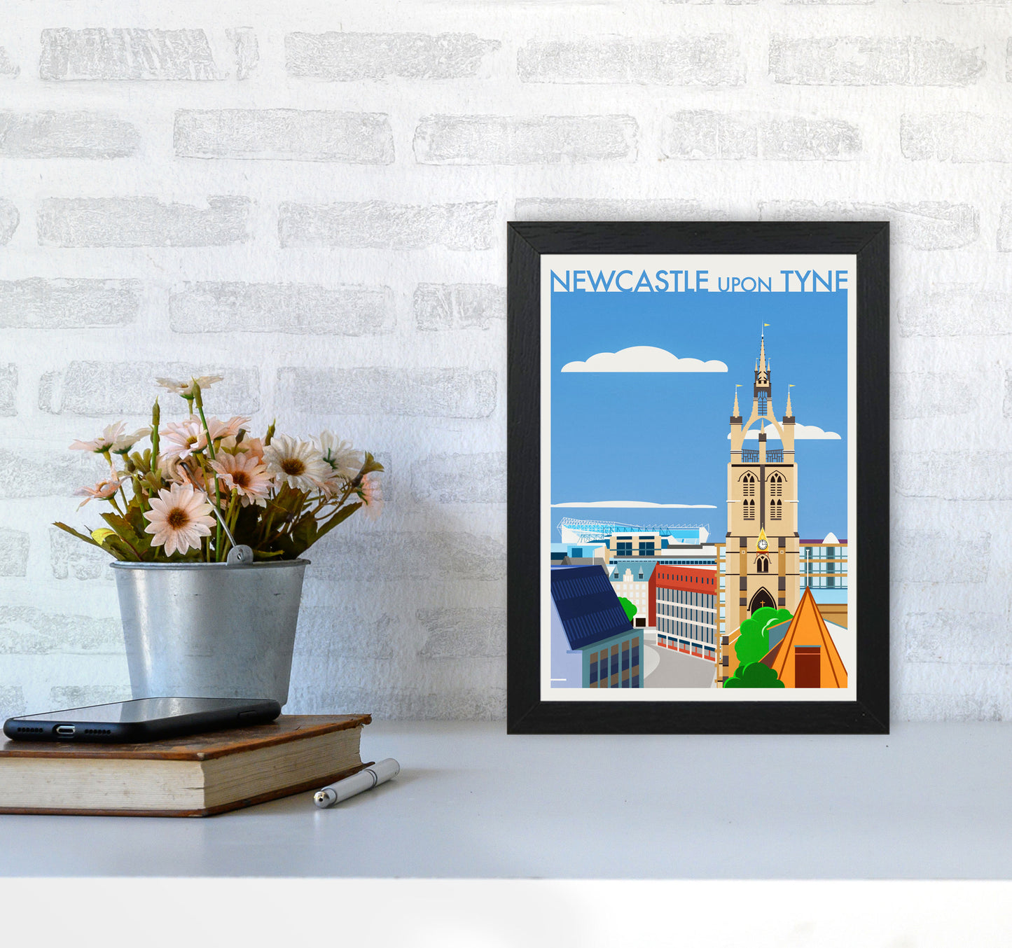 Newcastle upon Tyne 2 (Day) Travel Art Print by Richard O'Neill A4 White Frame