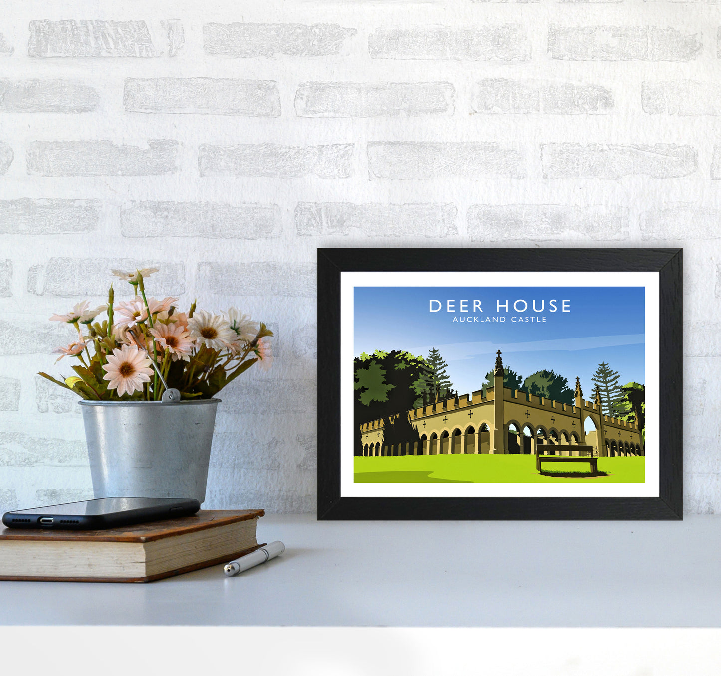 Deer House Travel Art Print by Richard O'Neill A4 White Frame
