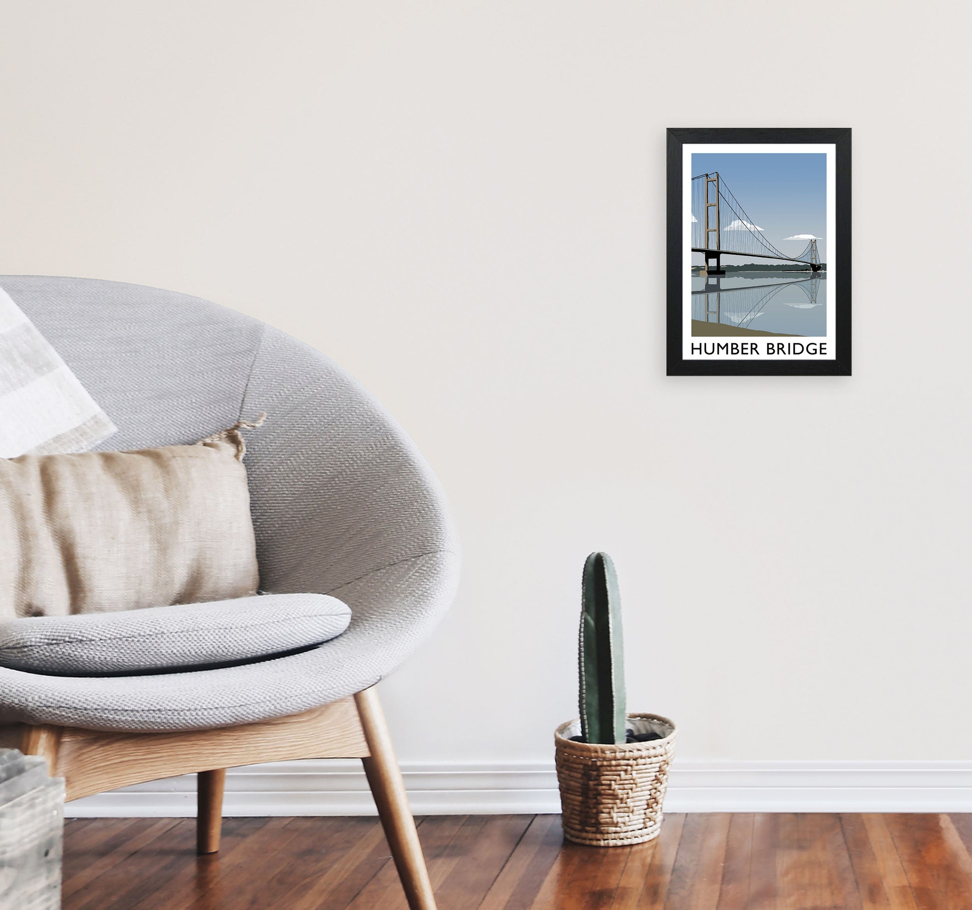 Humber Bridge Framed Digital Art Print by Richard O'Neill A4 White Frame
