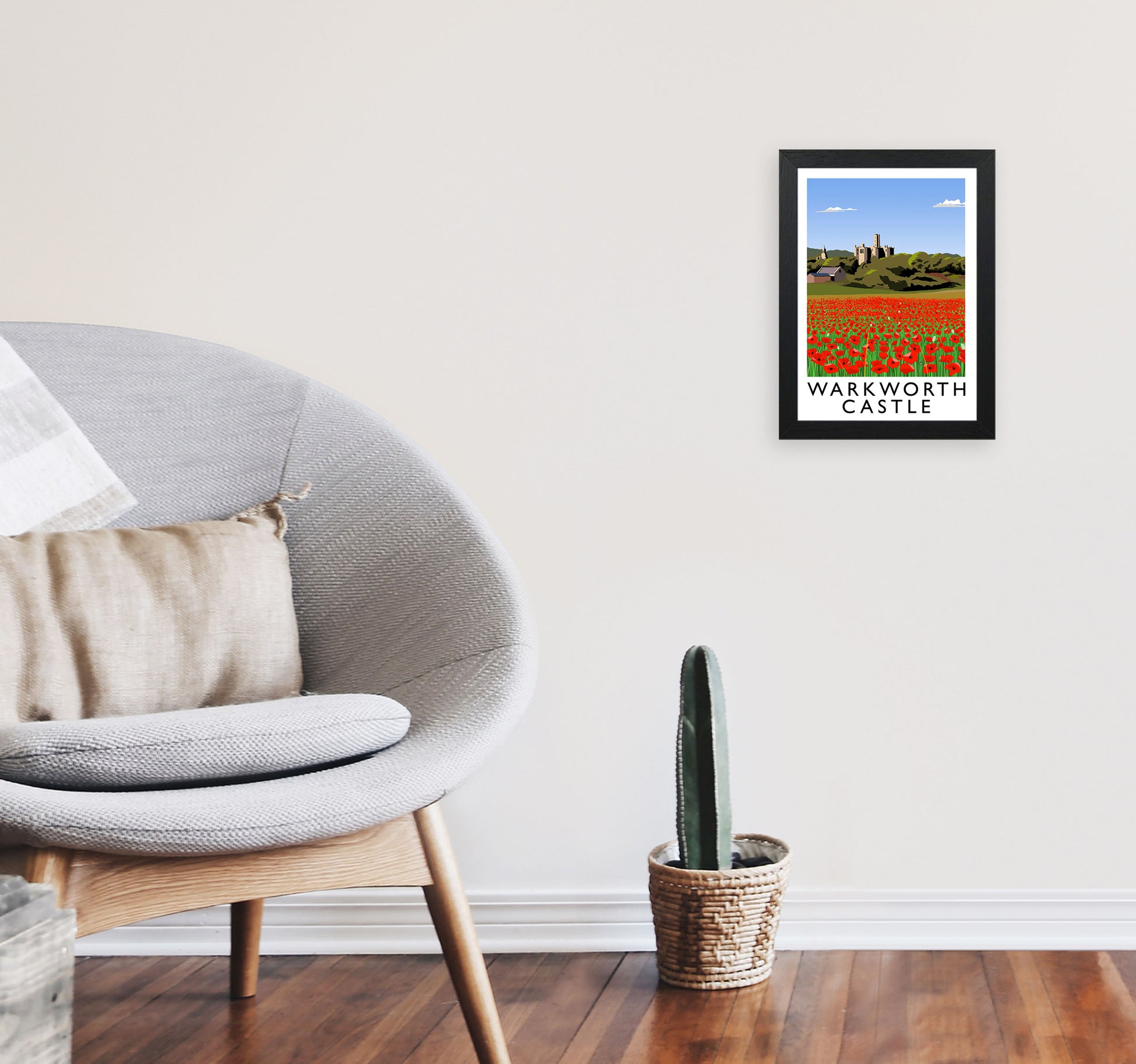 Warkworth Castle Art Print by Richard O'Neill A4 White Frame