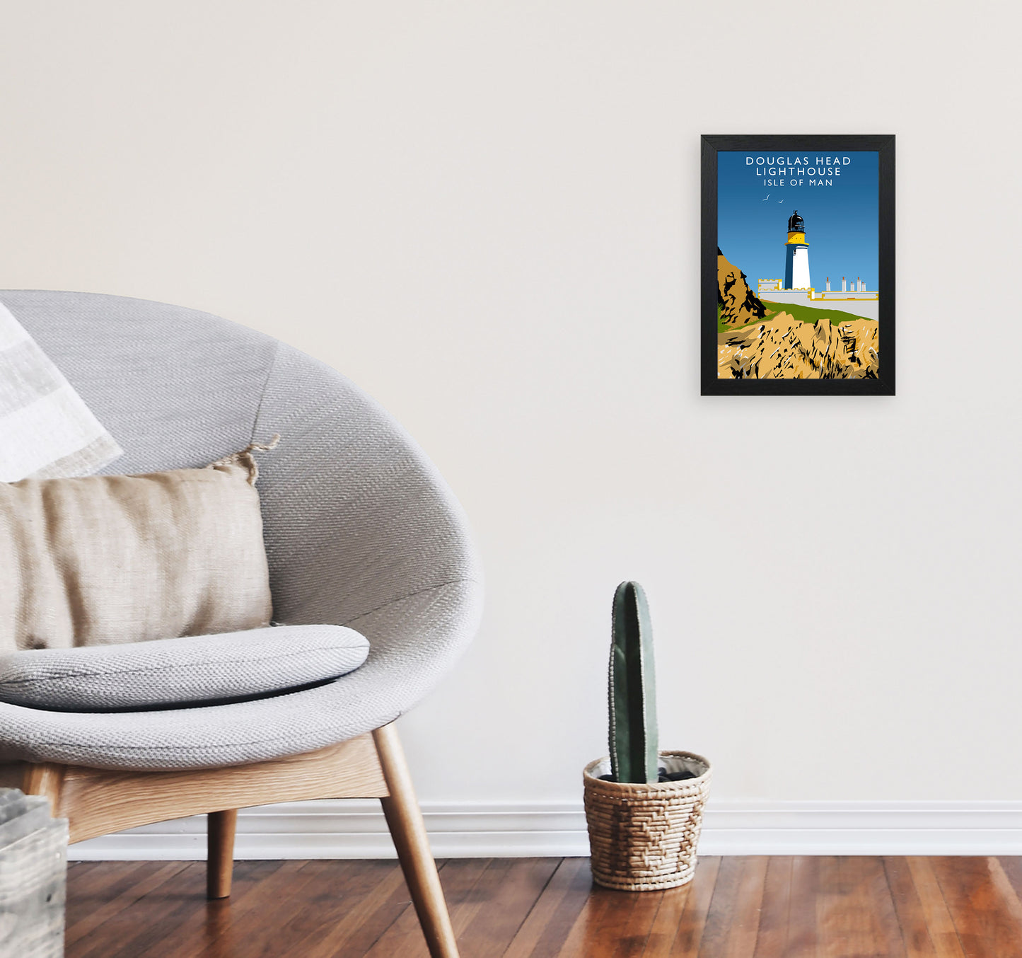 Douglas Head Lighthouse Isle of Man Framed Art Print by Richard O'Neill A4 White Frame