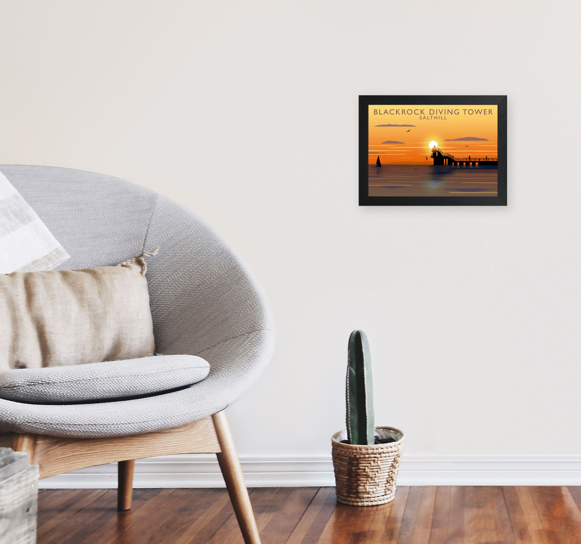 Blackrock Diving Tower (Sunset) (Landscape) by Richard O'Neill A4 White Frame