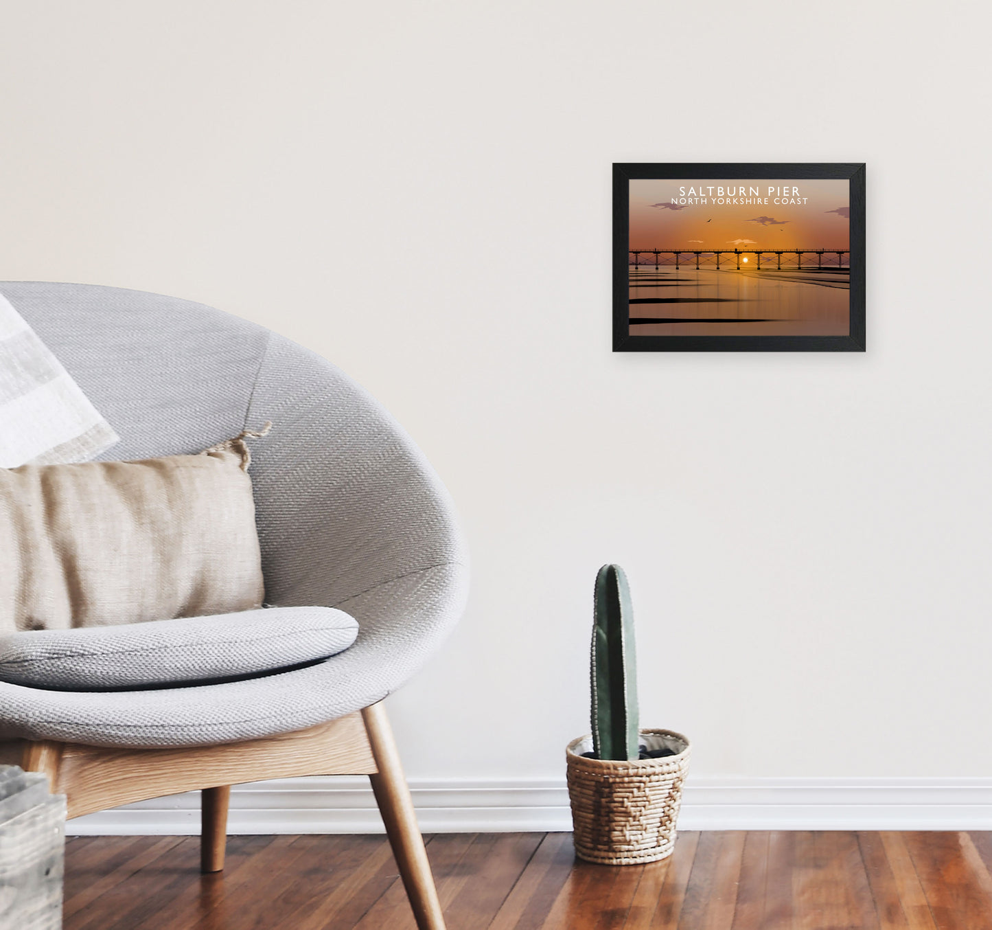 Saltburn Pier North Yorkshire Coast Art Print by Richard O'Neill A4 White Frame