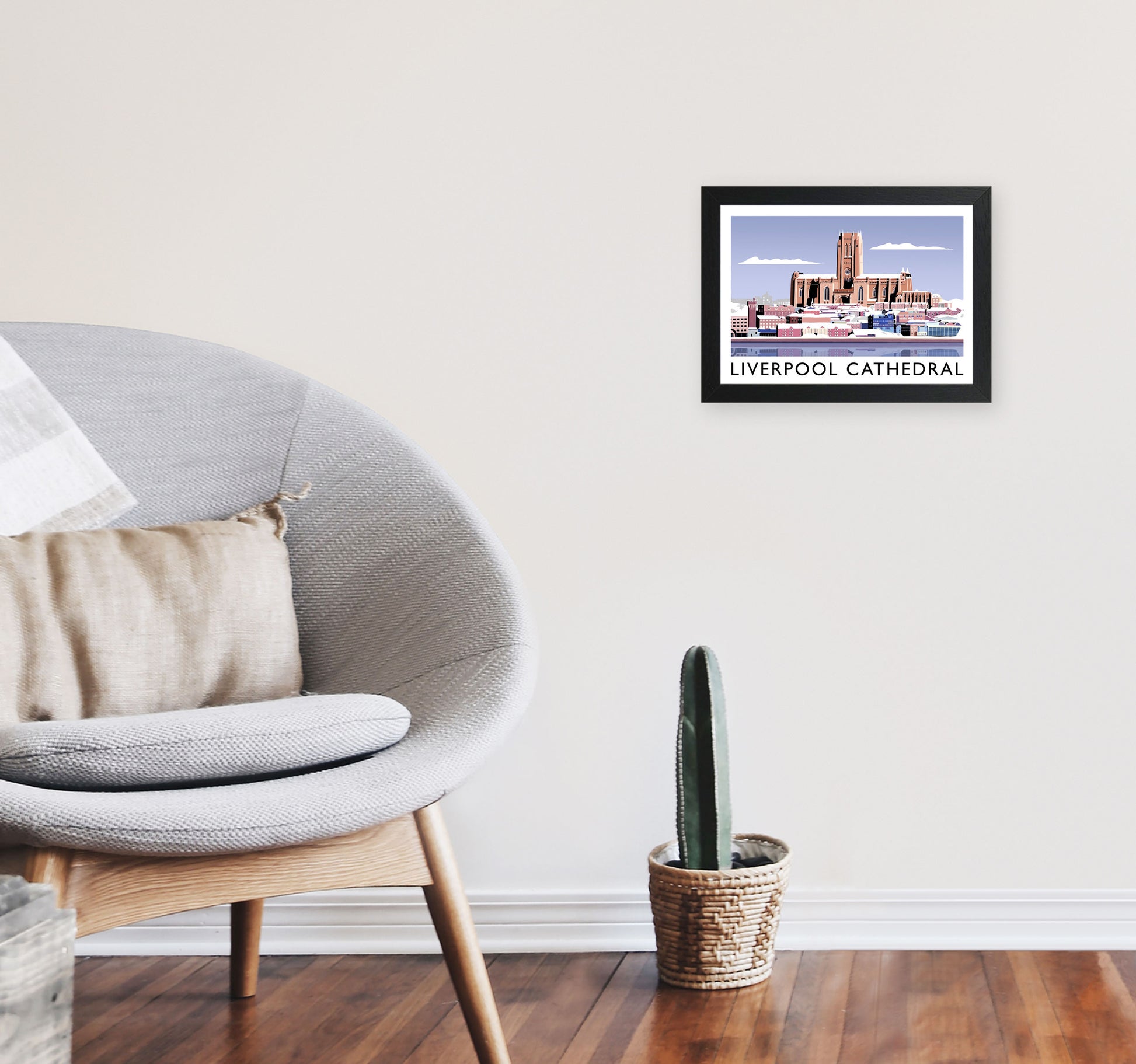 Liverpool Cathedral In Snow by Richard O'Neill A4 White Frame