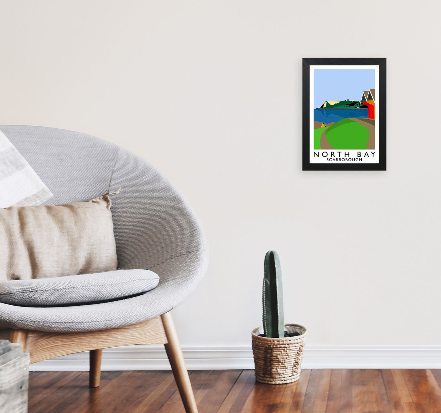 North Bay Scarborough Travel Art Print by Richard O'Neill, Framed Wall Art A4 White Frame