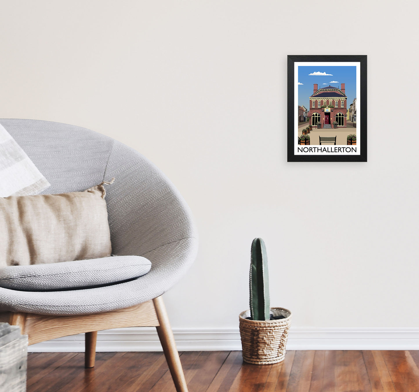 Northallerton Travel Art Print by Richard O'Neill, Framed Wall Art A4 White Frame