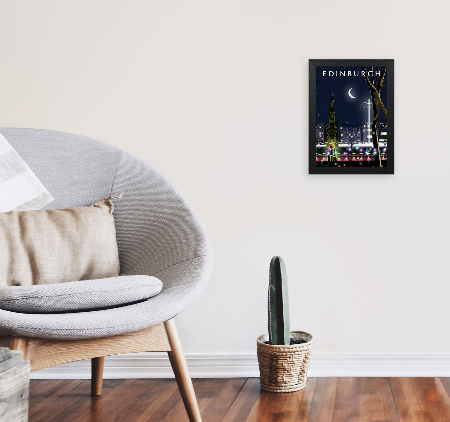 Edinburgh Night Portrait by Richard O'Neill A4 White Frame