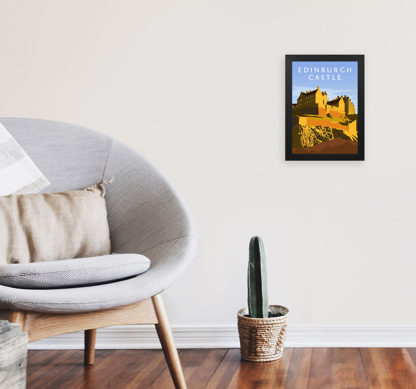 Edinburgh Castle Portrait by Richard O'Neill A4 White Frame