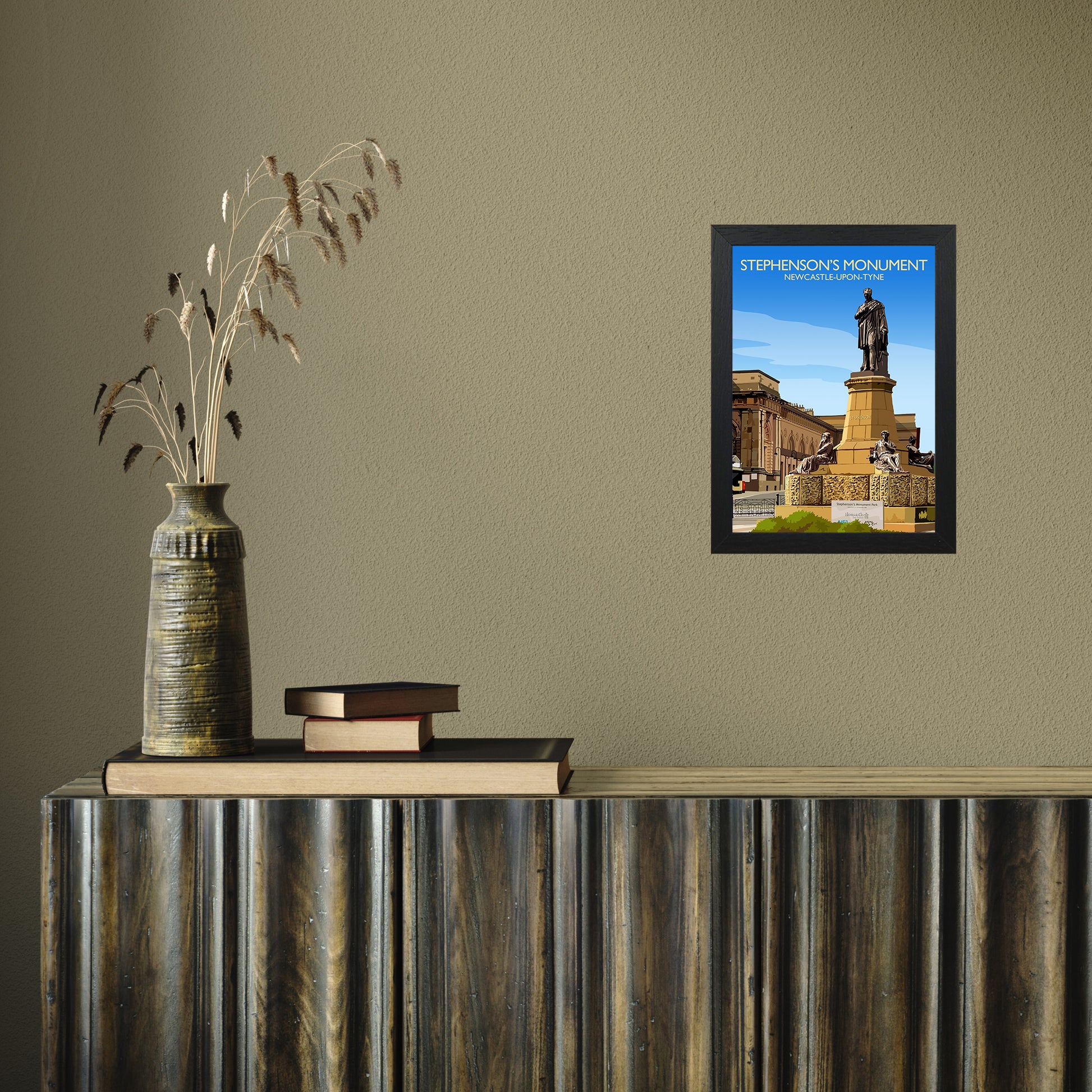 Stephenson's Monument by Richard O'Neill A4 Black Frame