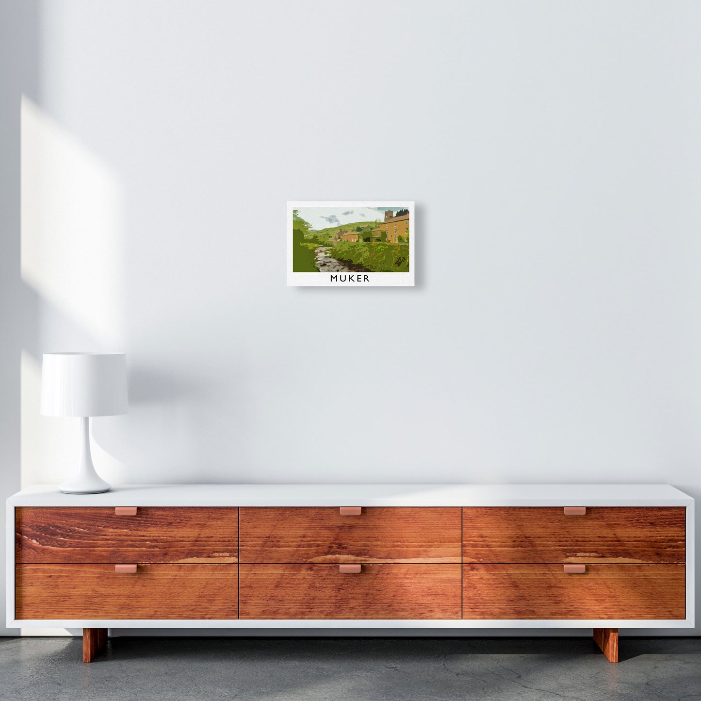 Muker Travel Art Print by Richard O'Neill, Framed Wall Art A4 Canvas