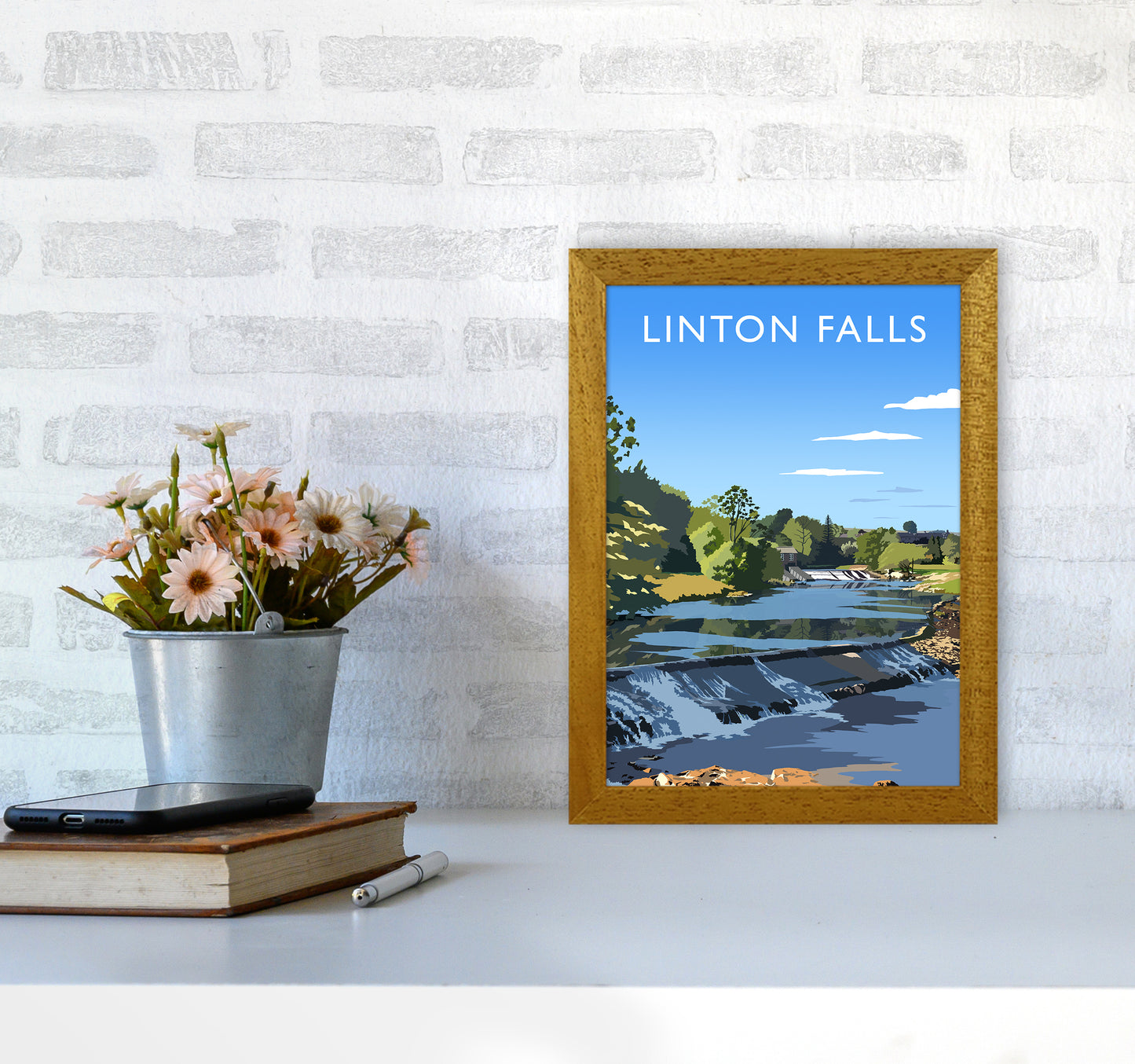 Linton Falls portrait Travel Art Print by Richard O'Neill A4 Print Only