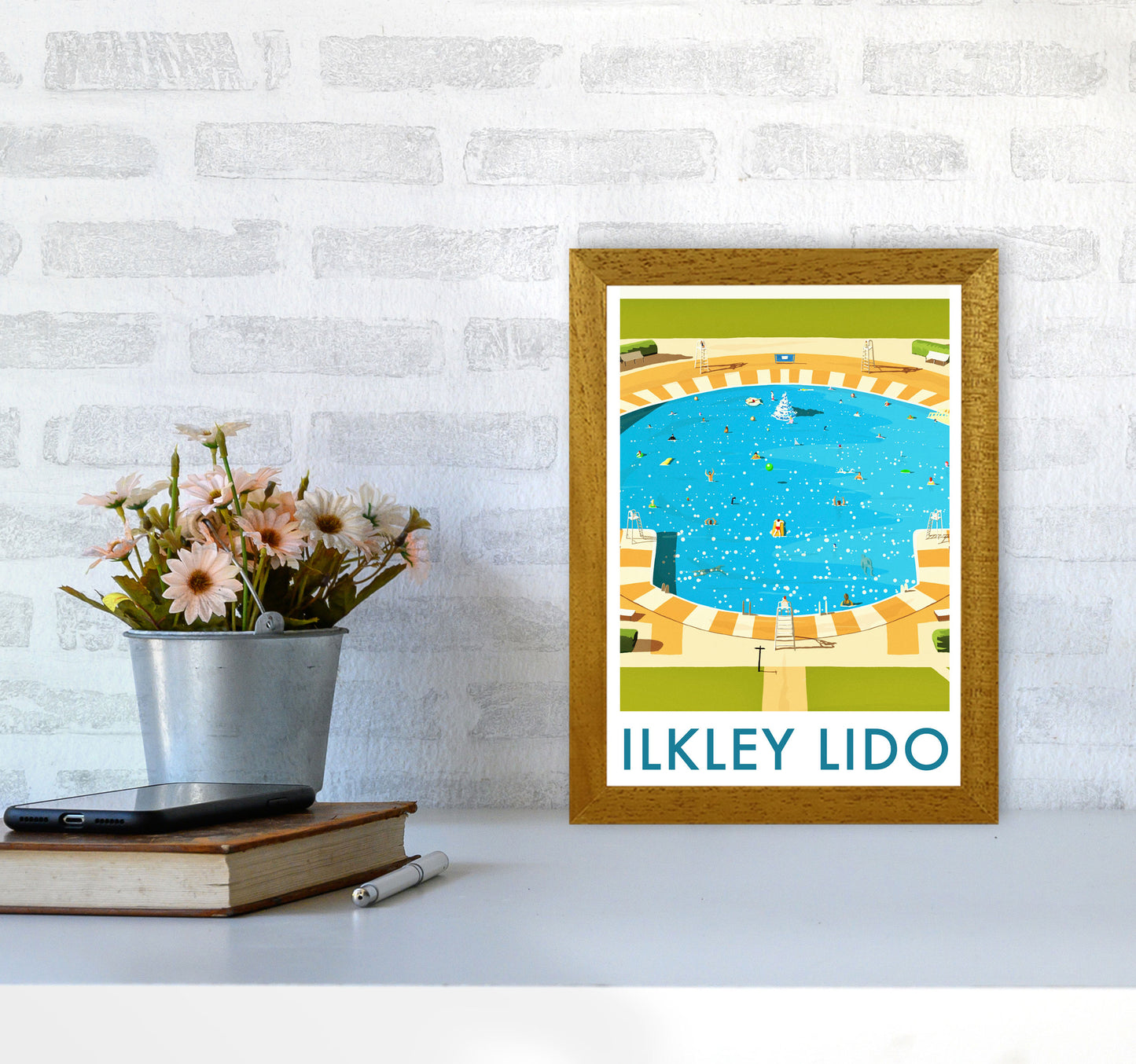 Ilkley Lido portrait Travel Art Print by Richard O'Neill A4 Print Only
