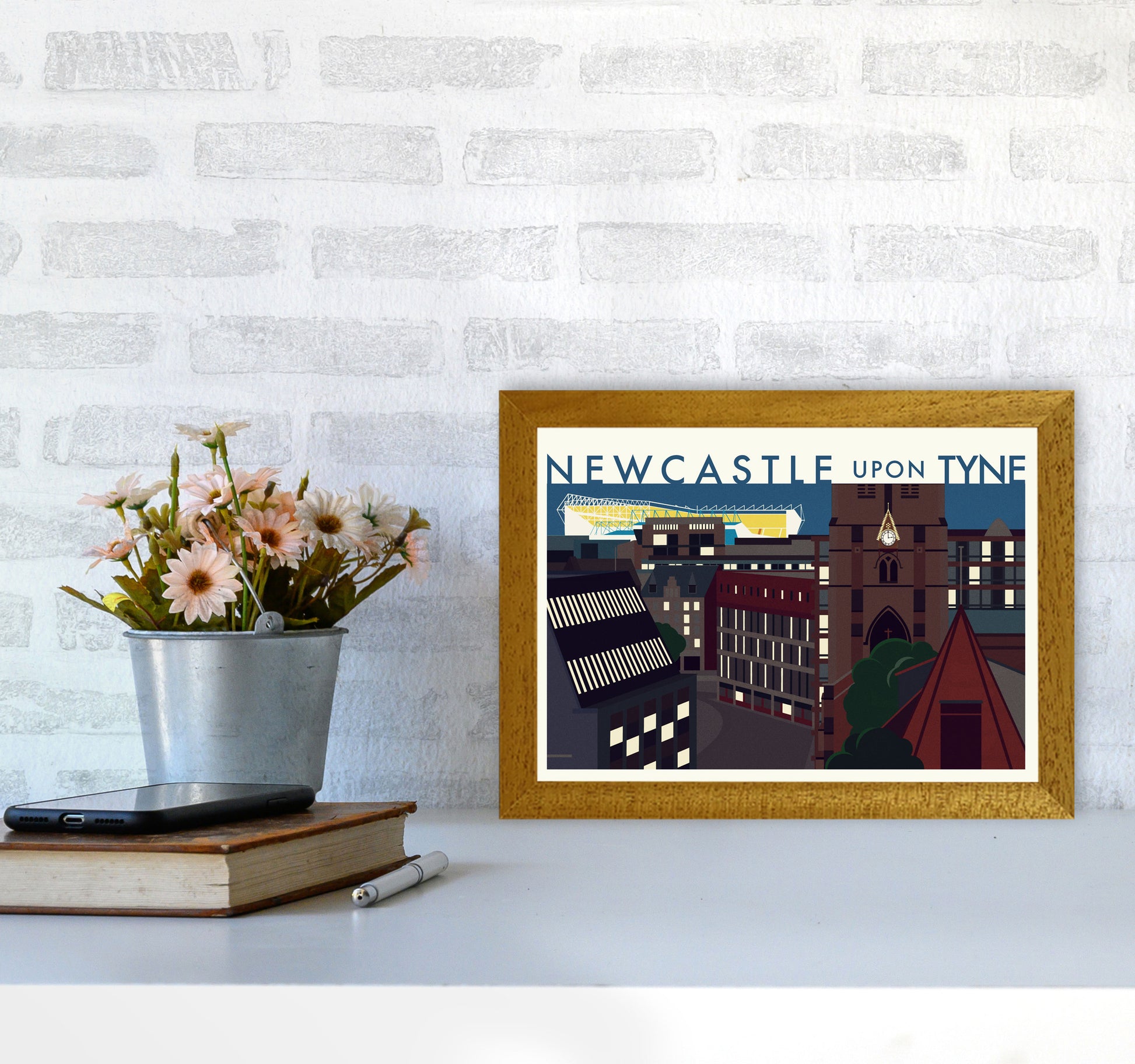 Newcastle upon Tyne 2 (Night) landscape Travel Art Print by Richard O'Neill A4 Print Only