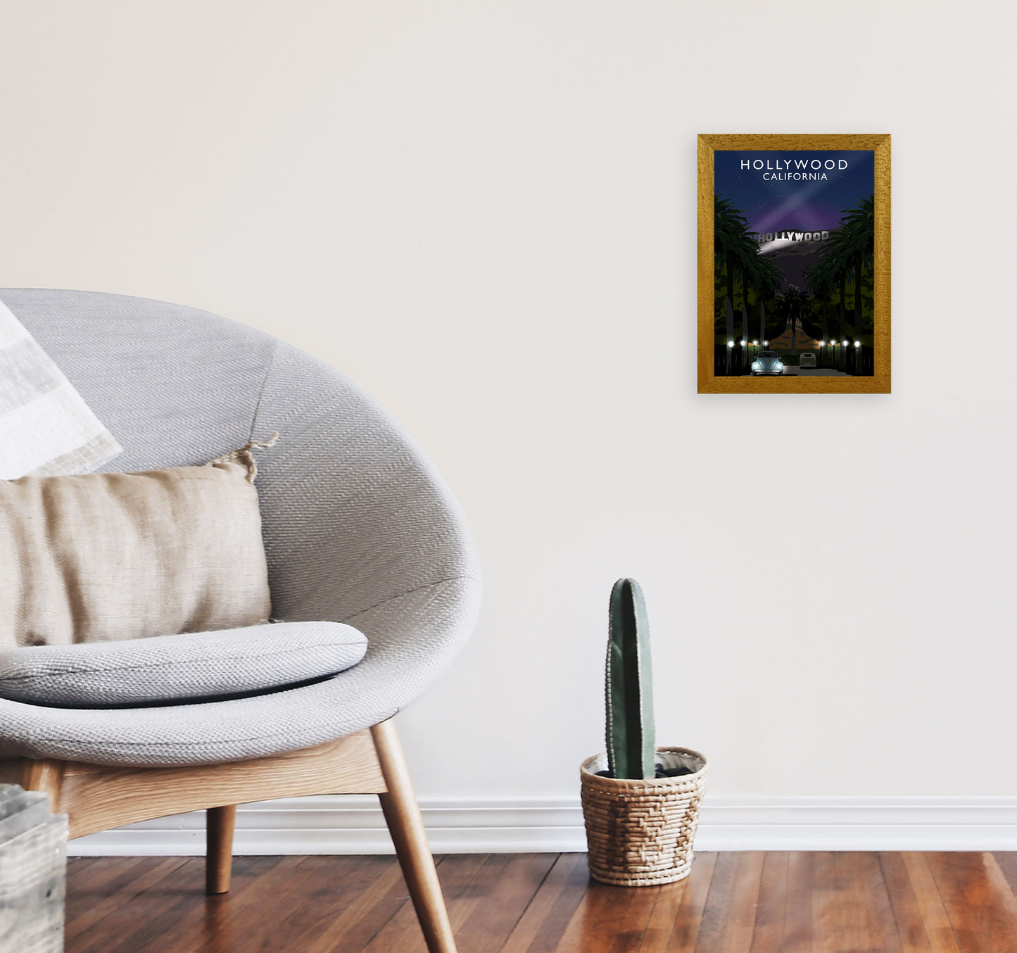 Hollywood California Travel Art Print by Richard O'Neill, Framed Wall Art A4 Print Only