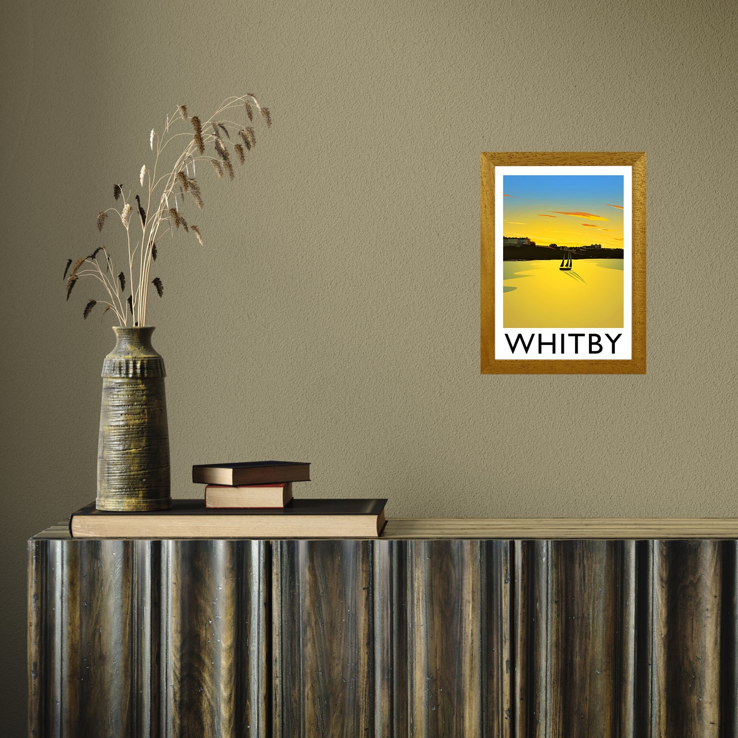 Whitby (Sunset) 2 portrait by Richard O'Neill A4 Oak Frame