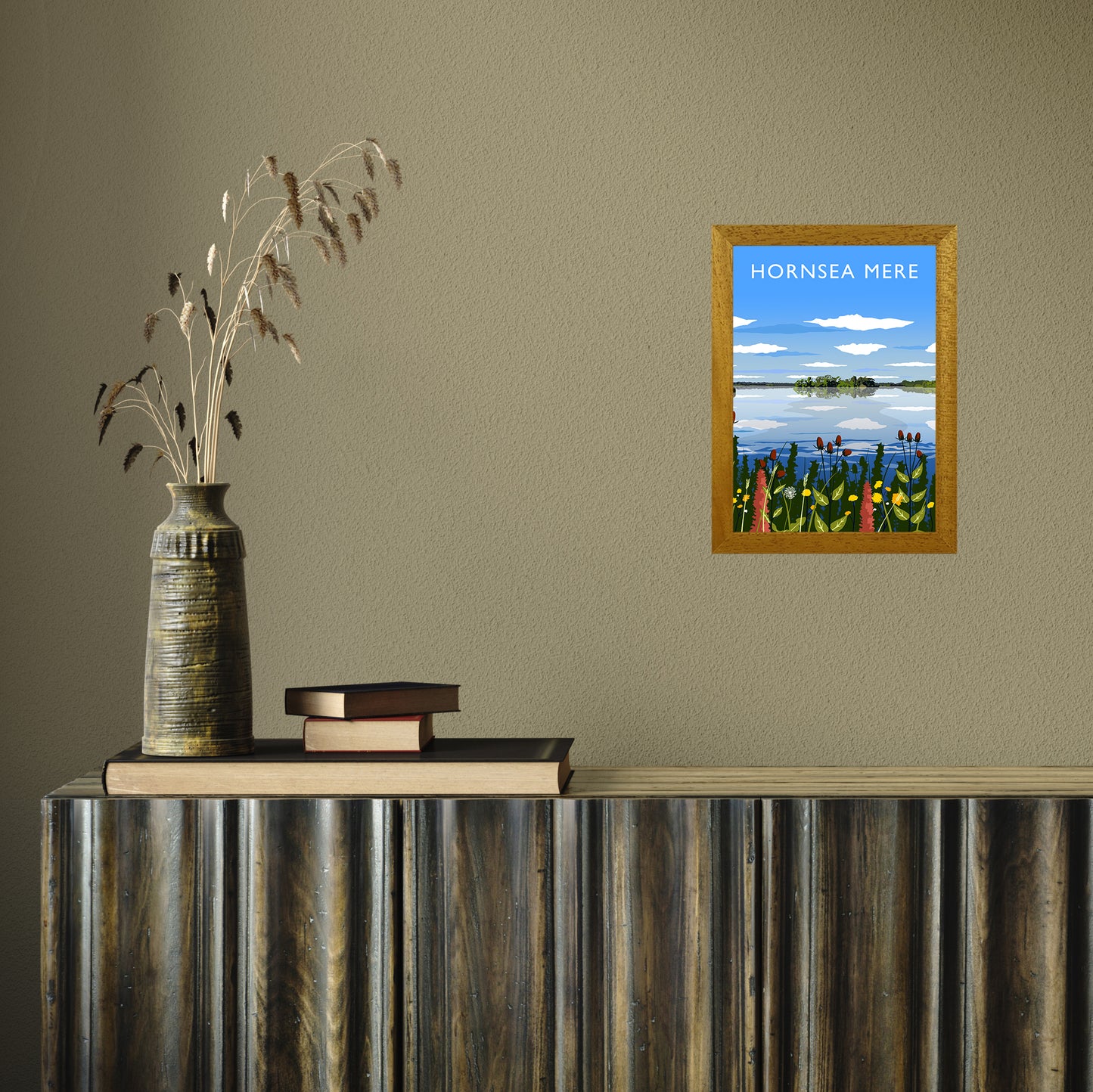 Hornsea Mere portrait by Richard O'Neill A4 Oak Frame