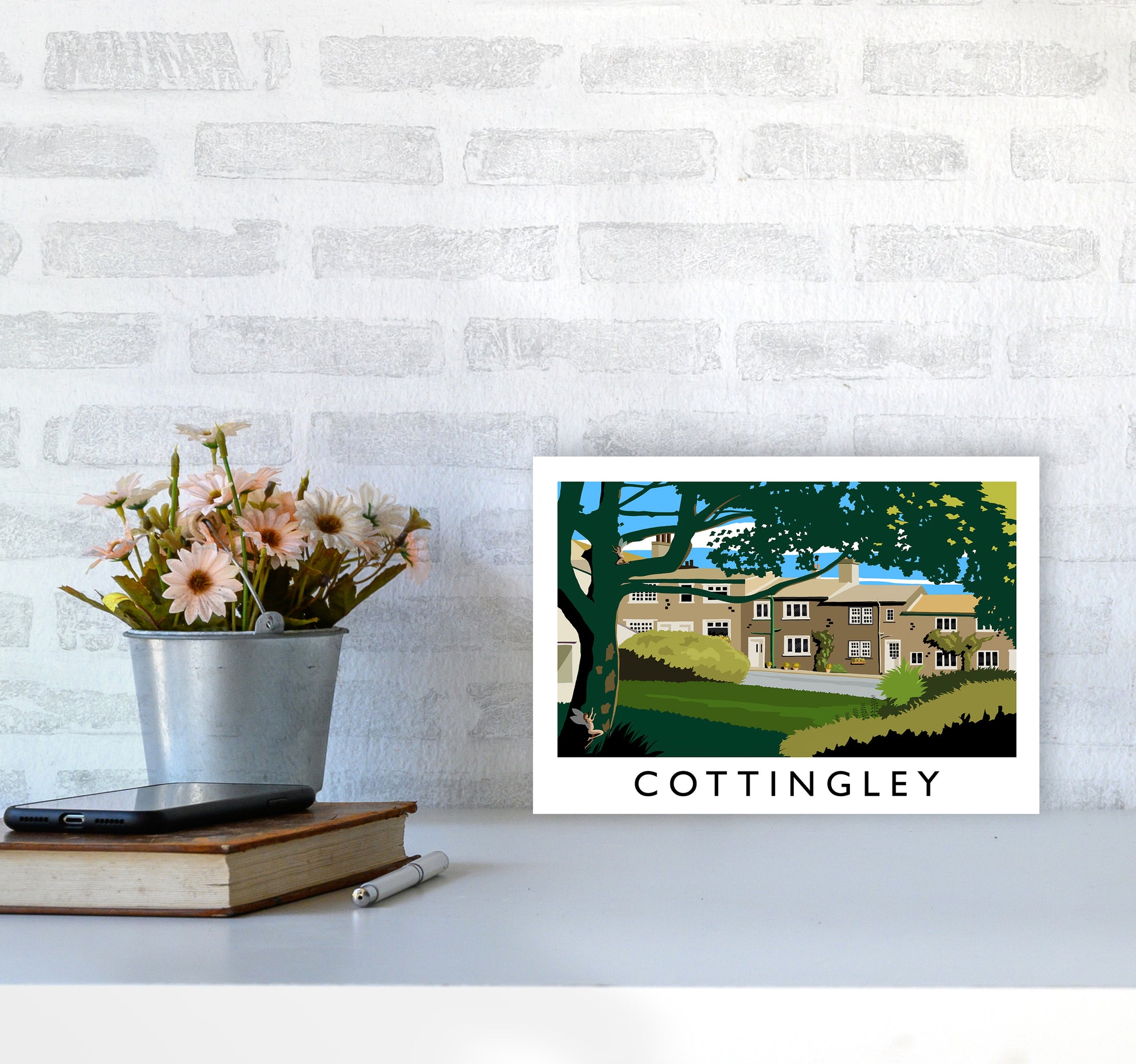Cottingley Travel Art Print by Richard O'Neill A4 Black Frame