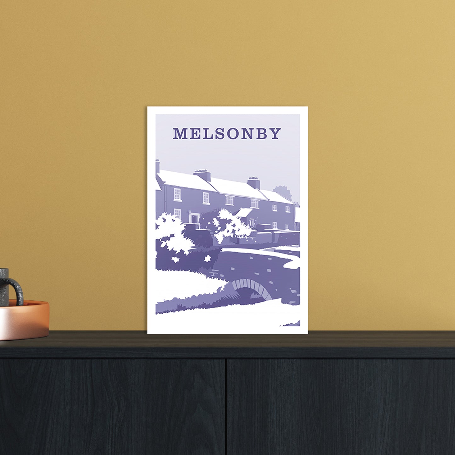 Melsonby (Snow) Portrait Travel Art Print by Richard O'Neill A4 Black Frame