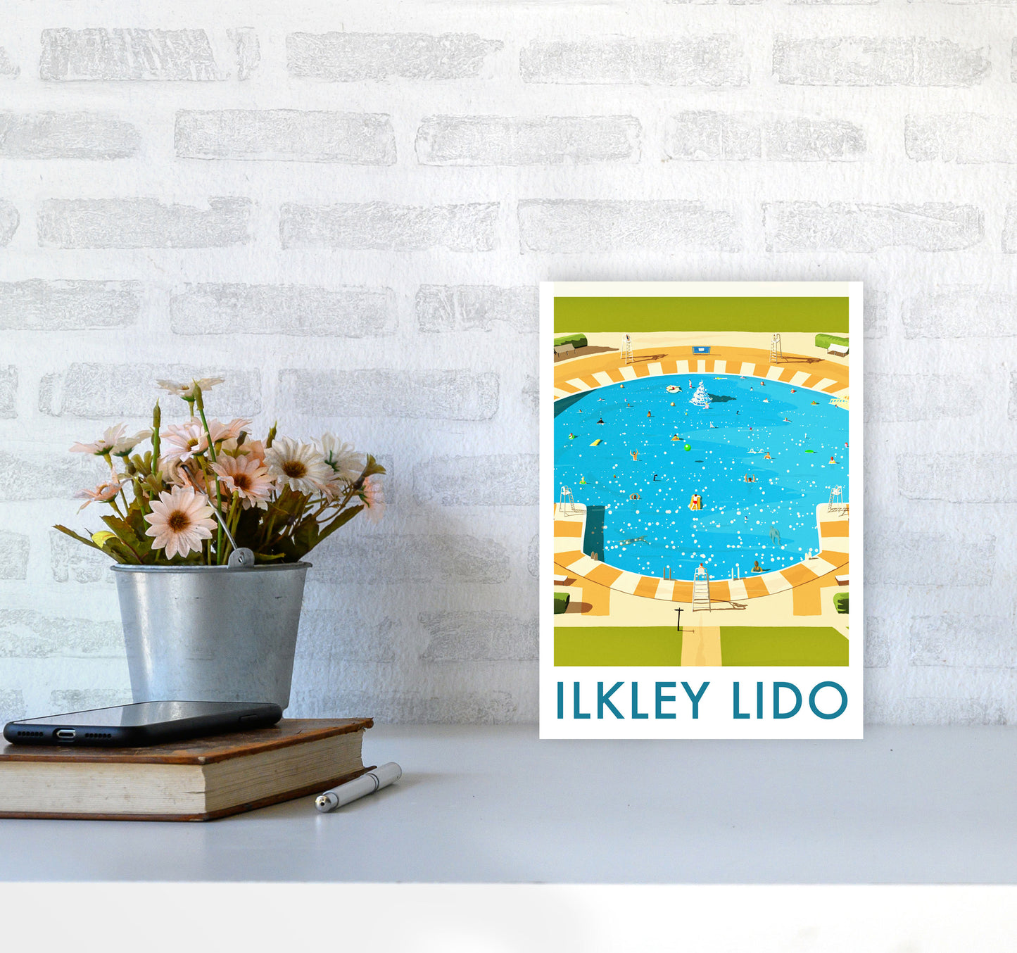 Ilkley Lido portrait Travel Art Print by Richard O'Neill A4 Black Frame