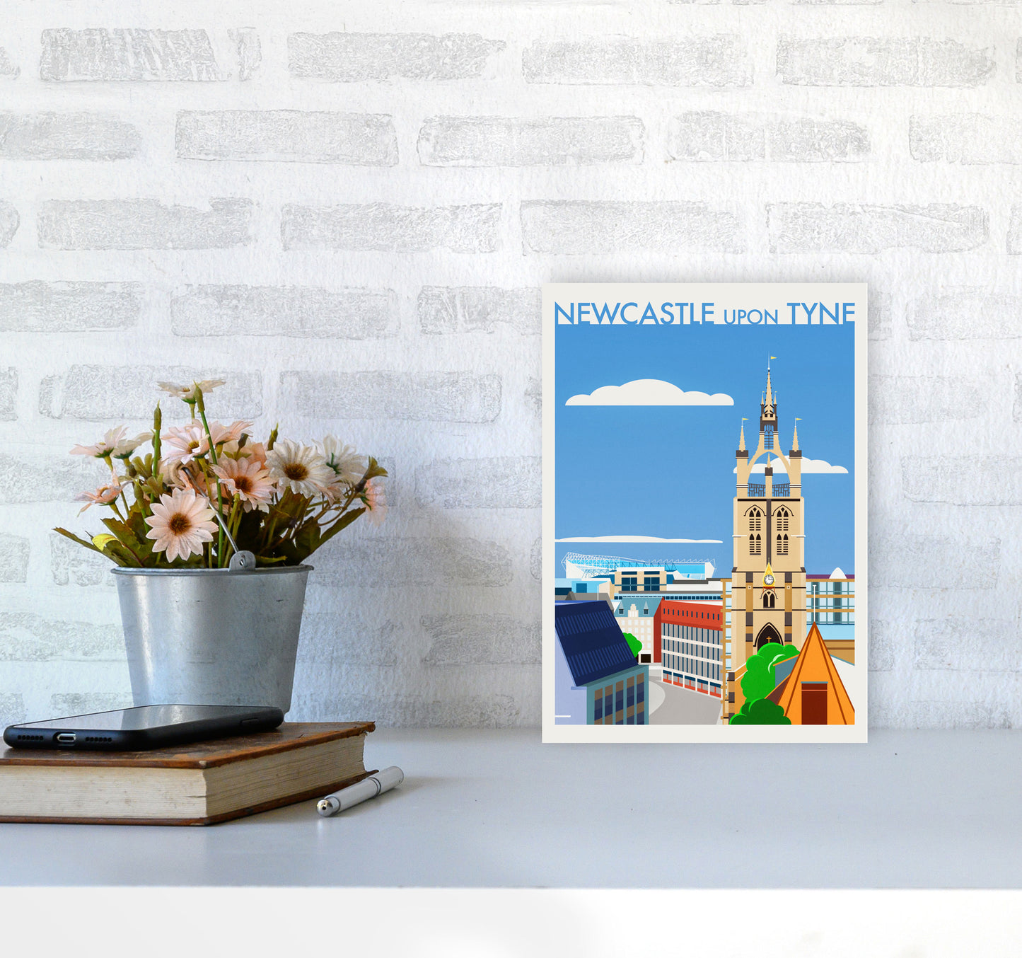 Newcastle upon Tyne 2 (Day) Travel Art Print by Richard O'Neill A4 Black Frame