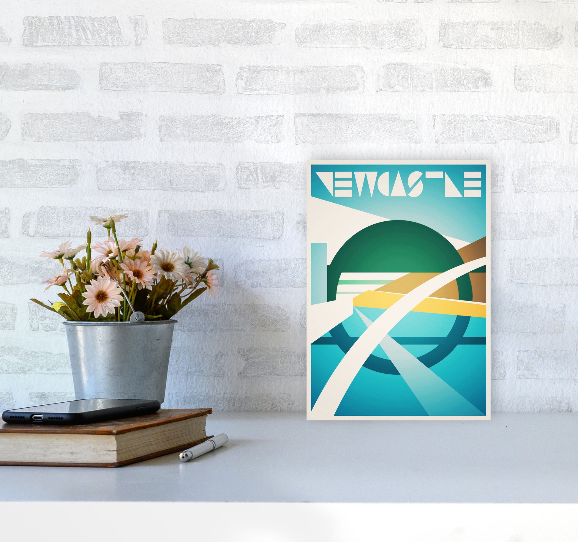 Newcastle 2 Travel Art Print by Richard O'Neill A4 Black Frame