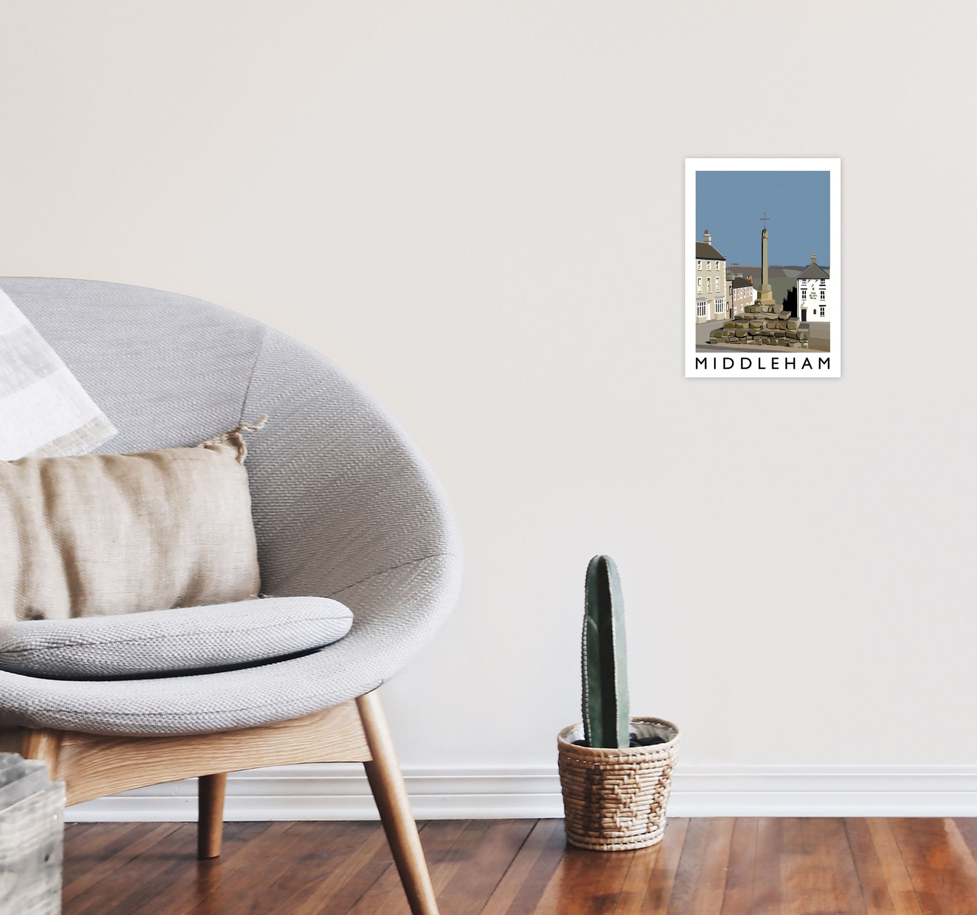 Middleham by Richard O'Neill Yorkshire Art Print, Vintage Travel Poster A4 Black Frame