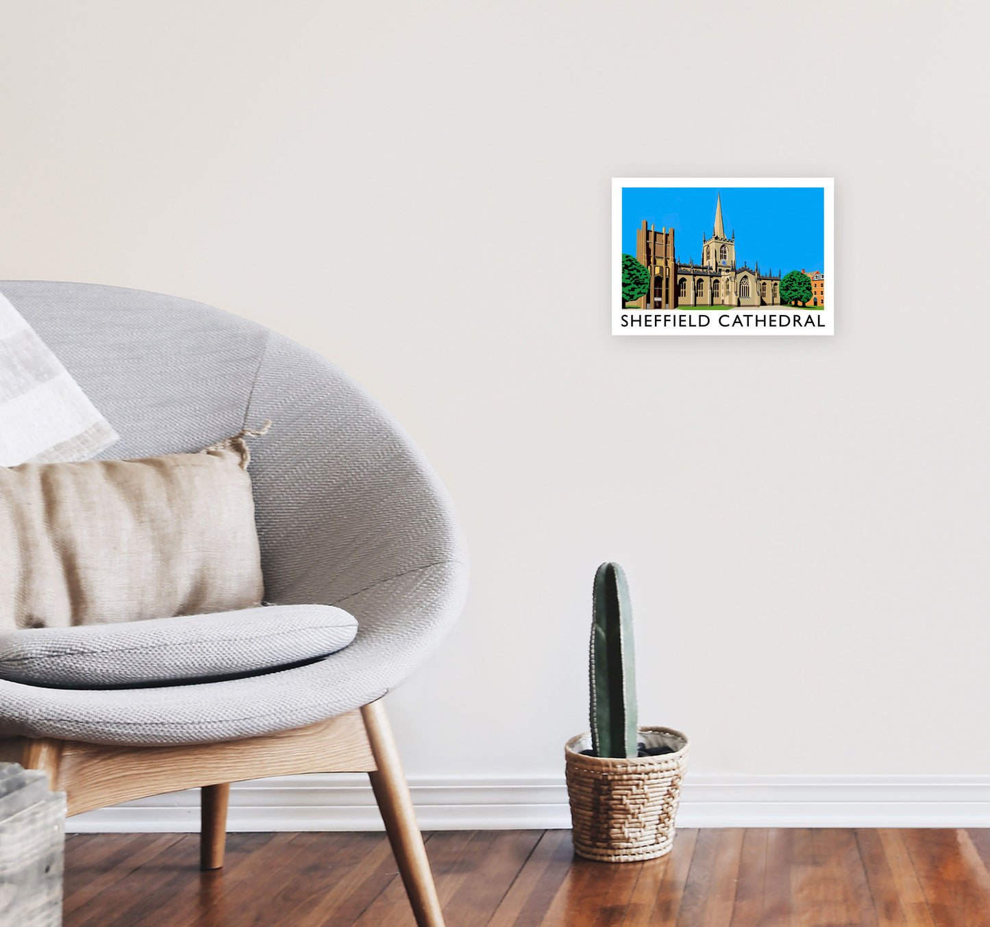 Sheffield Cathedral by Richard O'Neill Yorkshire Art Print, Travel Poster A4 Black Frame