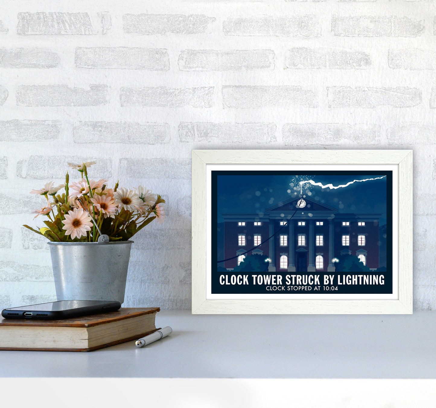 Clock Tower Struck By Lightning Art Print by Richard O'Neill A4 Oak Frame