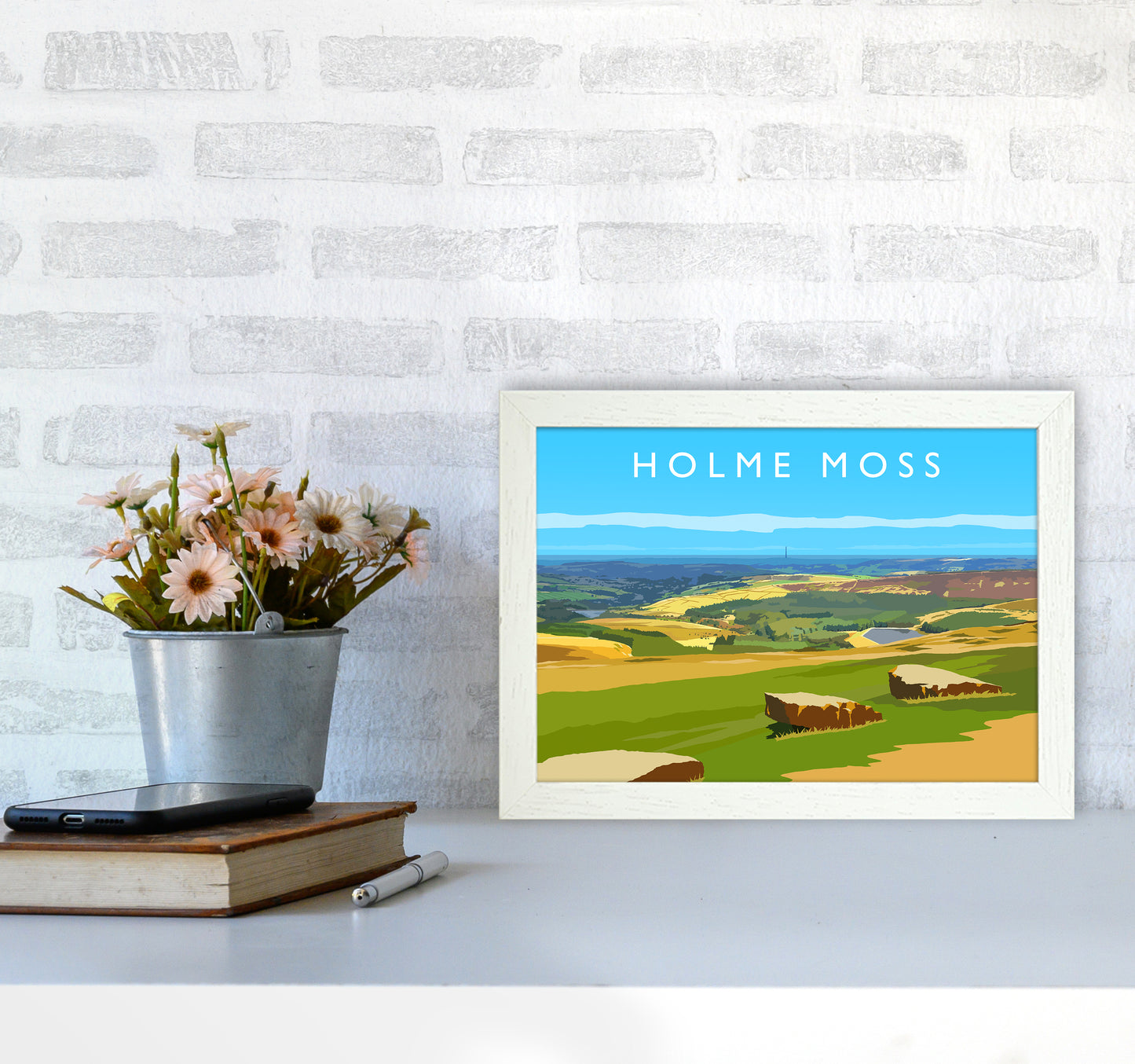Holme Moss Travel Art Print by Richard O'Neill A4 Oak Frame