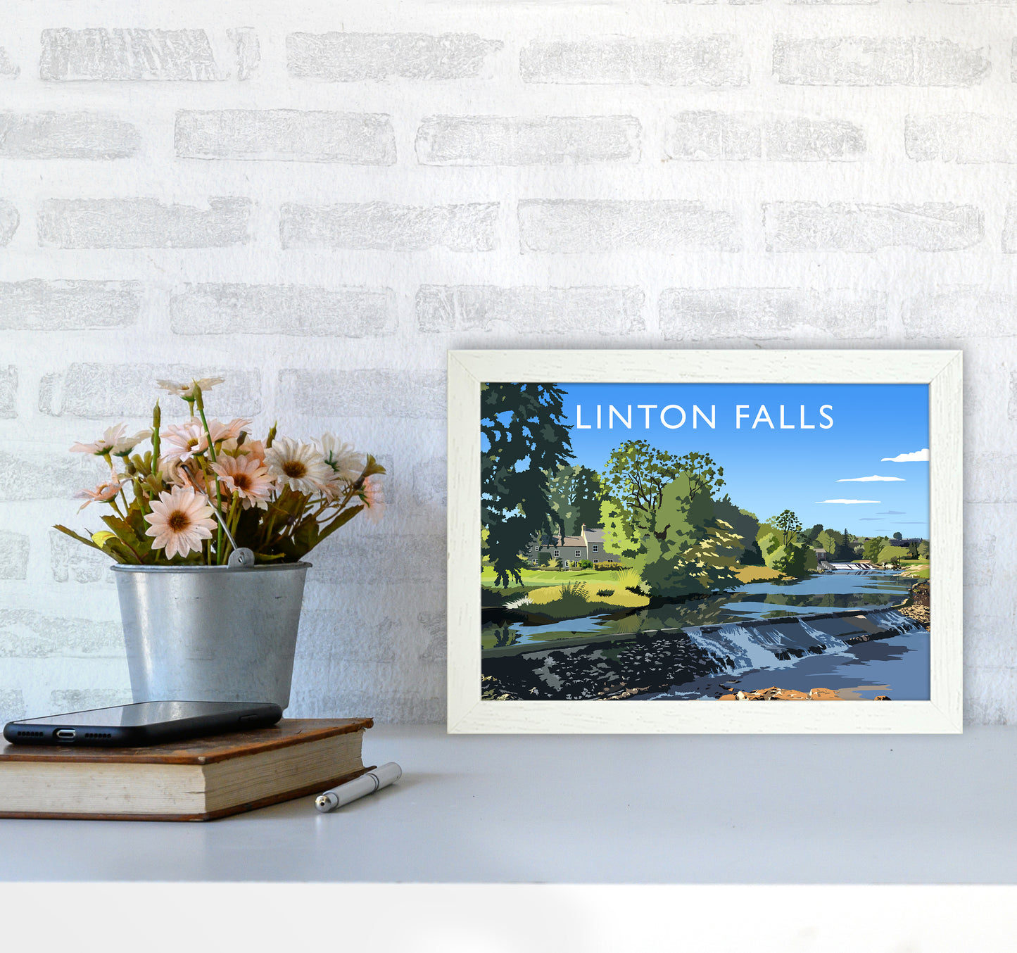 Linton Falls Travel Art Print by Richard O'Neill A4 Oak Frame