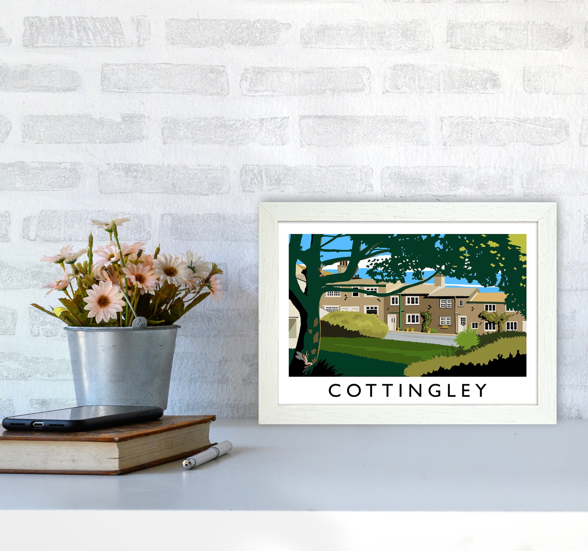 Cottingley Travel Art Print by Richard O'Neill A4 Oak Frame