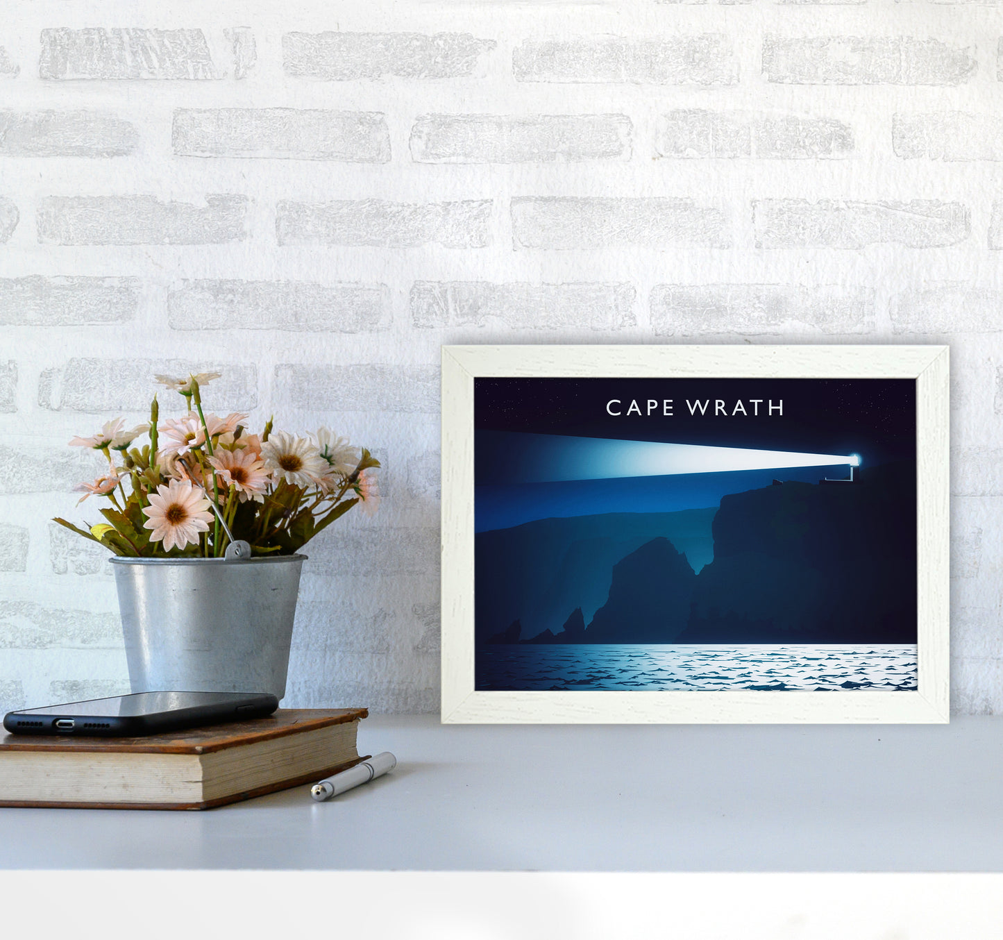 Cape Wrath Travel Art Print by Richard O'Neill A4 Oak Frame