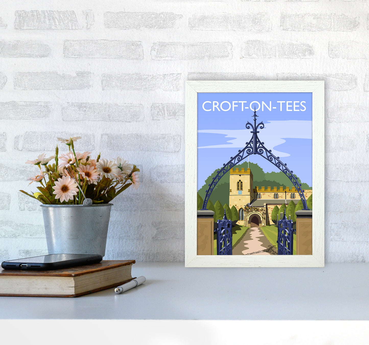 Croft-on-Tees Travel Art Print by Richard O'Neill A4 Oak Frame