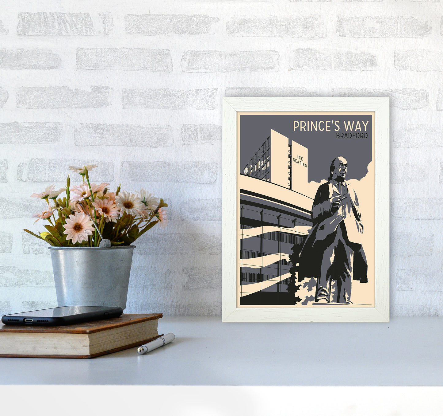 Prince's Way, Bradford Travel Art Print by Richard O'Neill A4 Oak Frame