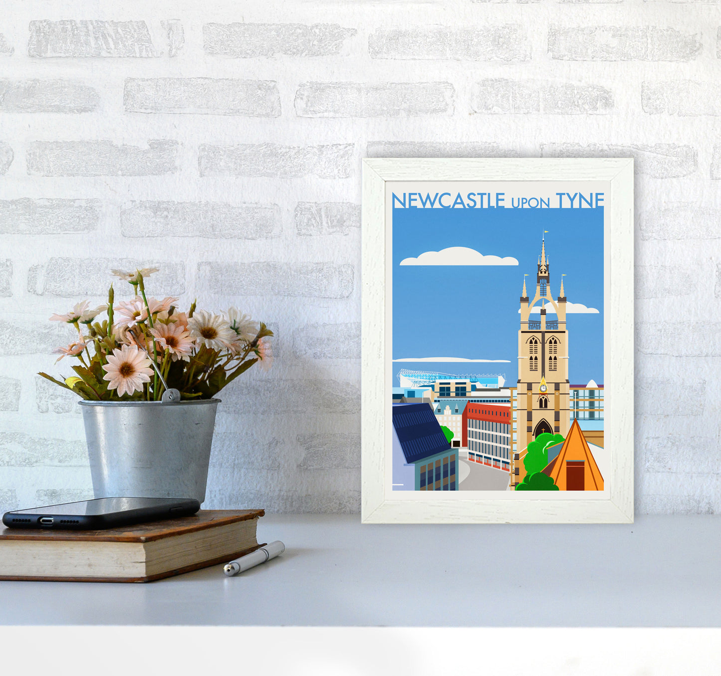 Newcastle upon Tyne 2 (Day) Travel Art Print by Richard O'Neill A4 Oak Frame