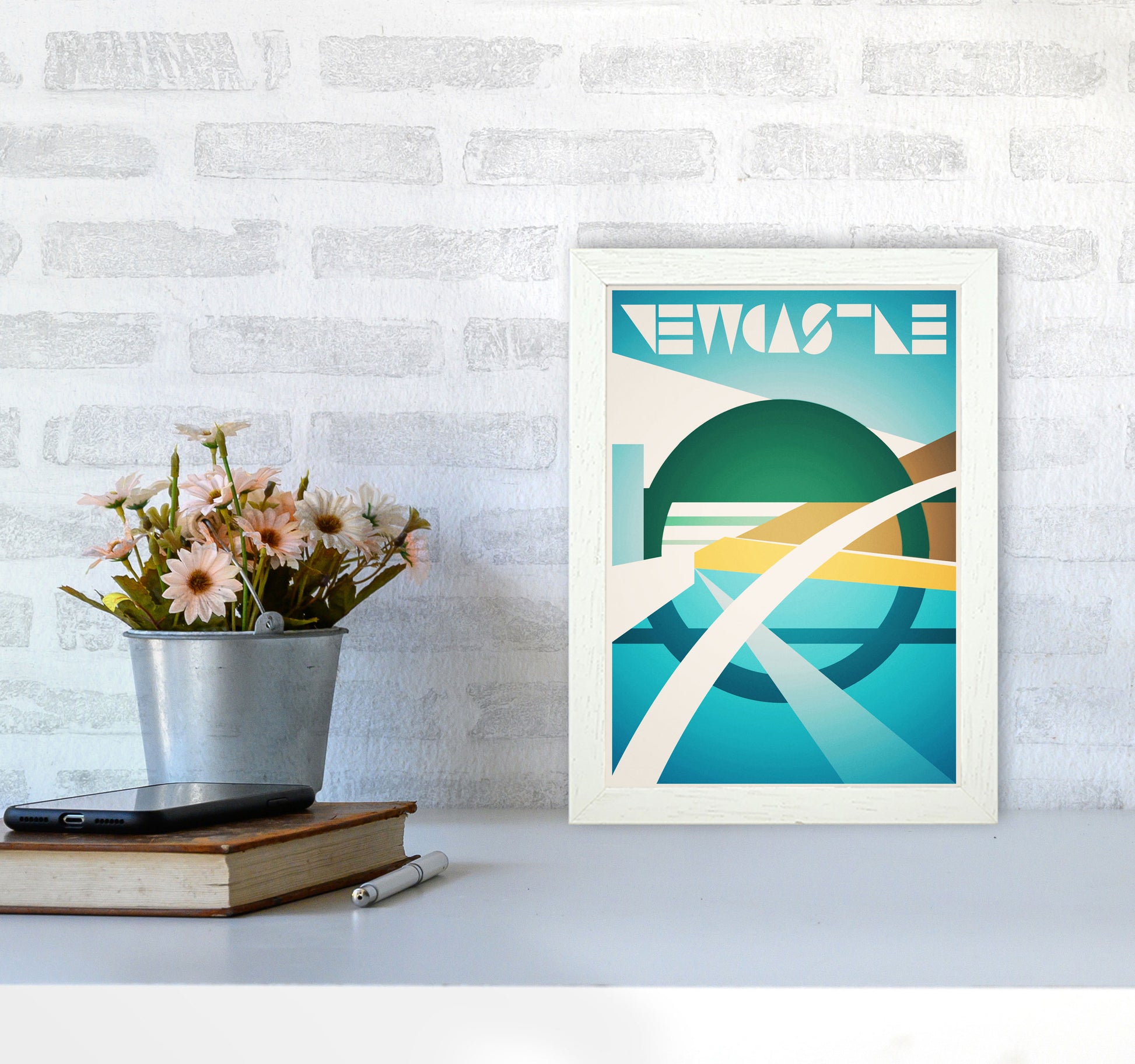 Newcastle 2 Travel Art Print by Richard O'Neill A4 Oak Frame