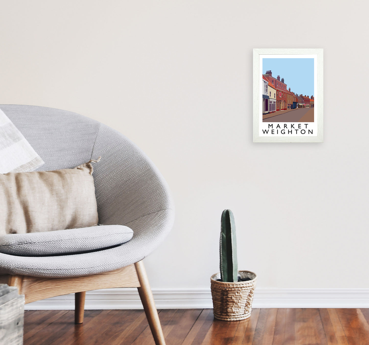 Market Weighton by Richard O'Neill Yorkshire Art Print, Vintage Travel Poster A4 Oak Frame