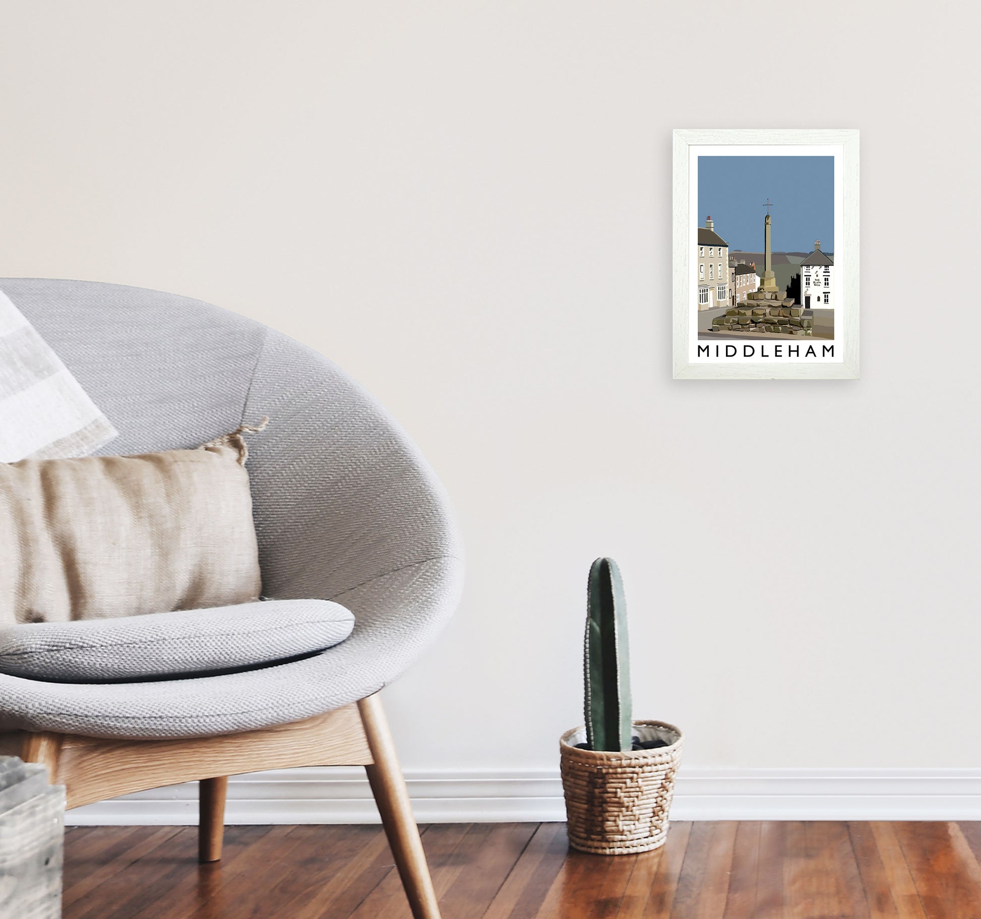 Middleham by Richard O'Neill Yorkshire Art Print, Vintage Travel Poster A4 Oak Frame