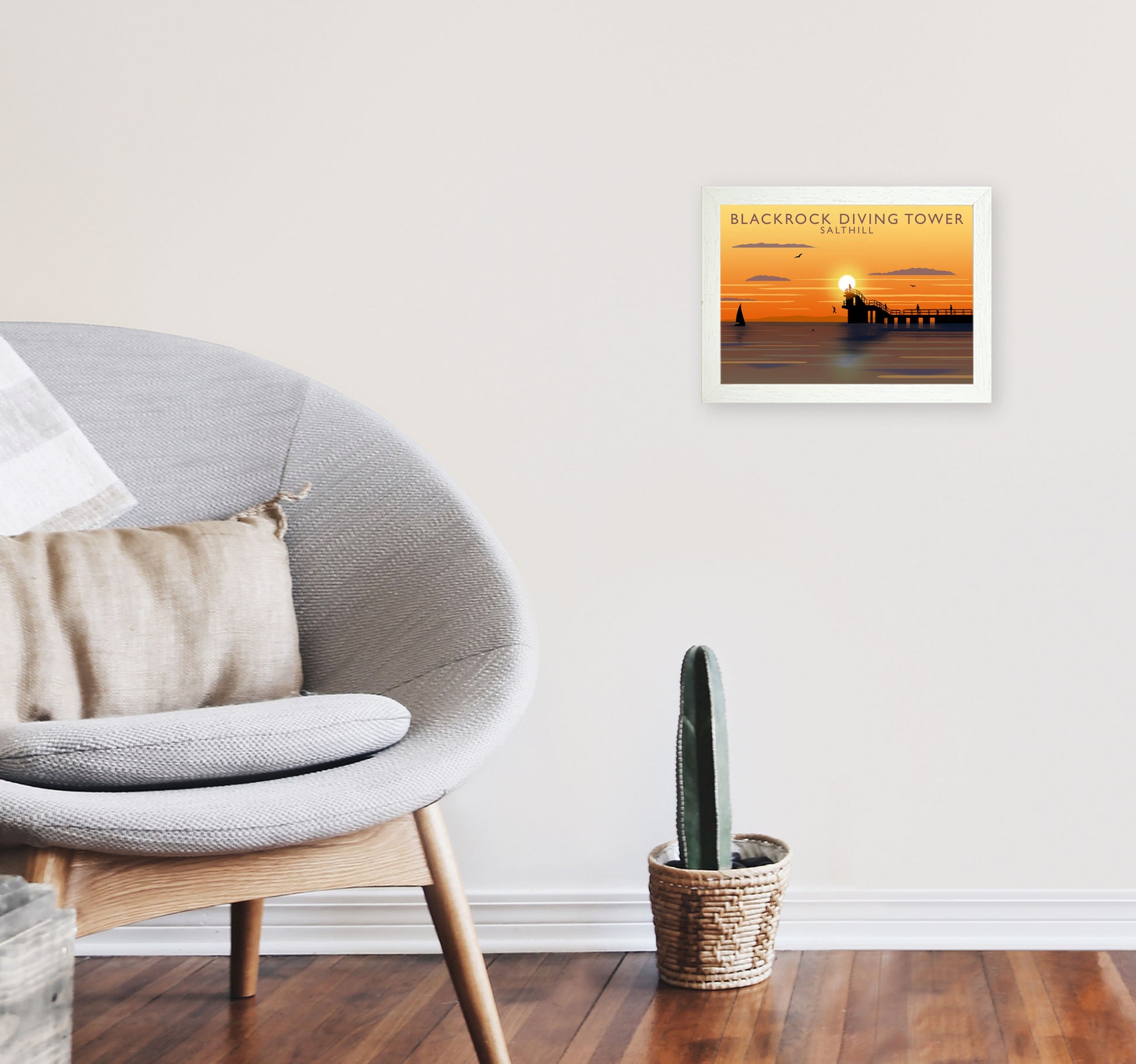 Blackrock Diving Tower (Sunset) (Landscape) by Richard O'Neill A4 Oak Frame