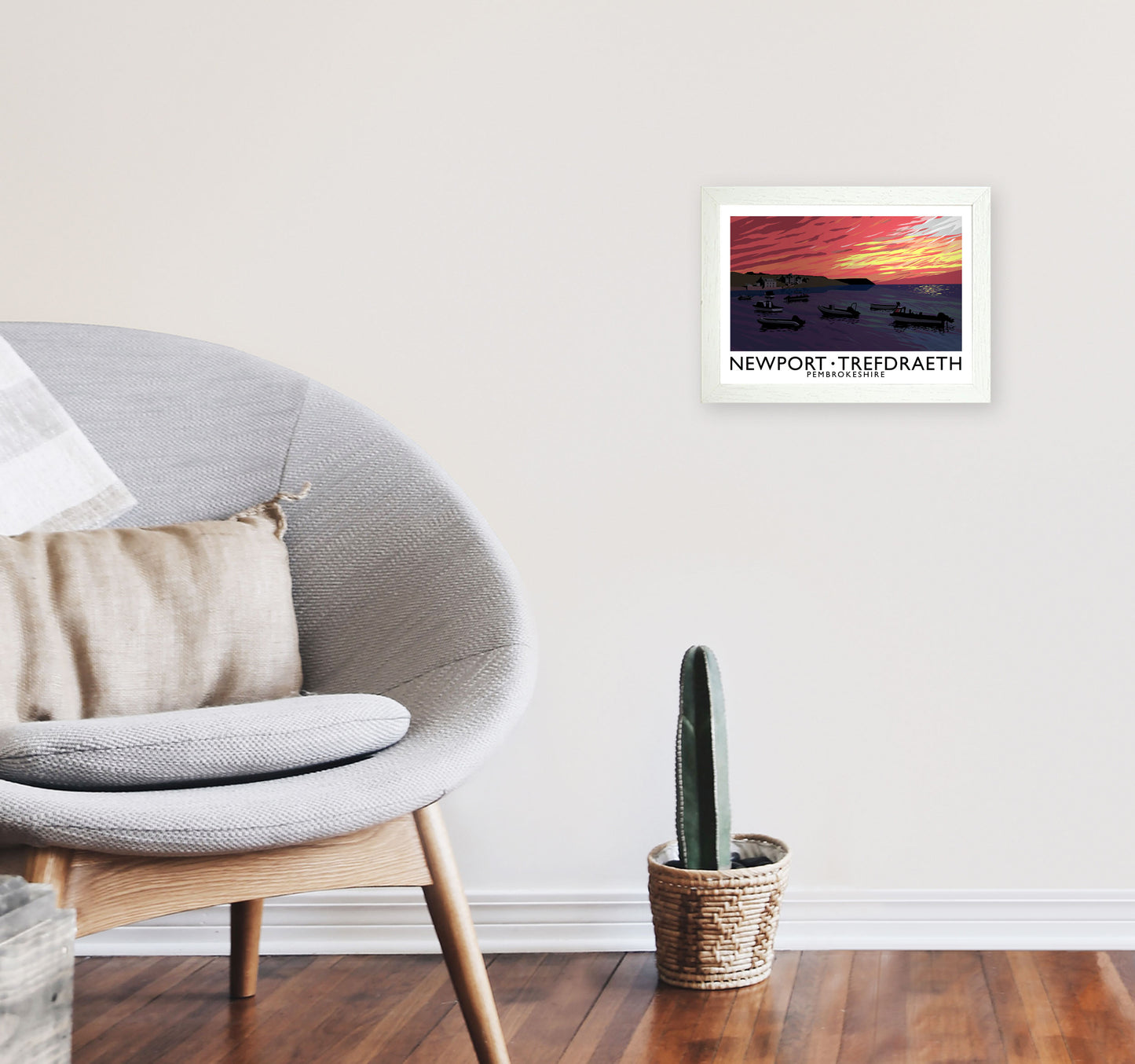 Newport Trefdraeth Pembrokeshire Travel Art Print by Richard O'Neill A4 Oak Frame