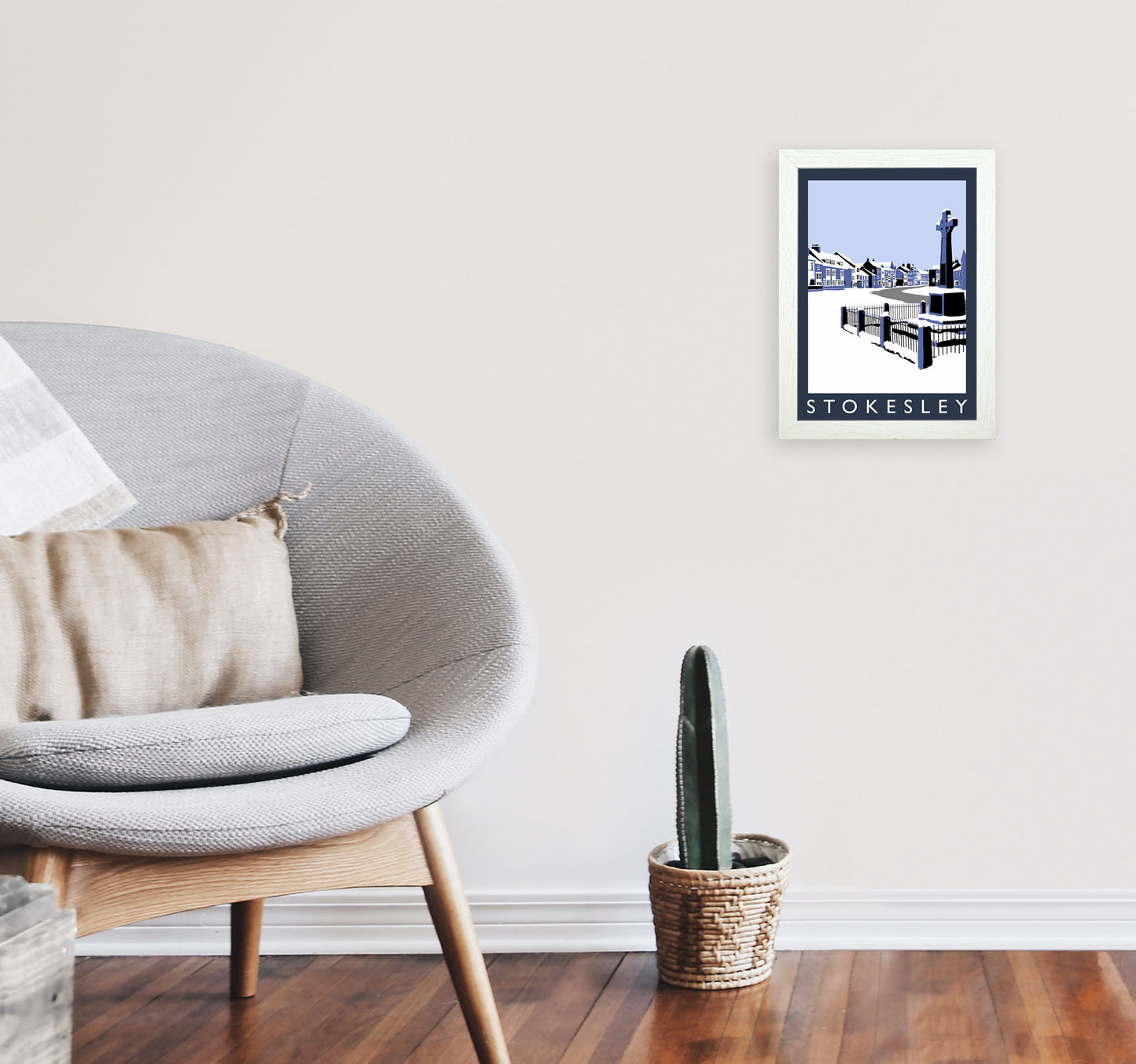 Stokesley In Snow Portrait by Richard O'Neill A4 Oak Frame